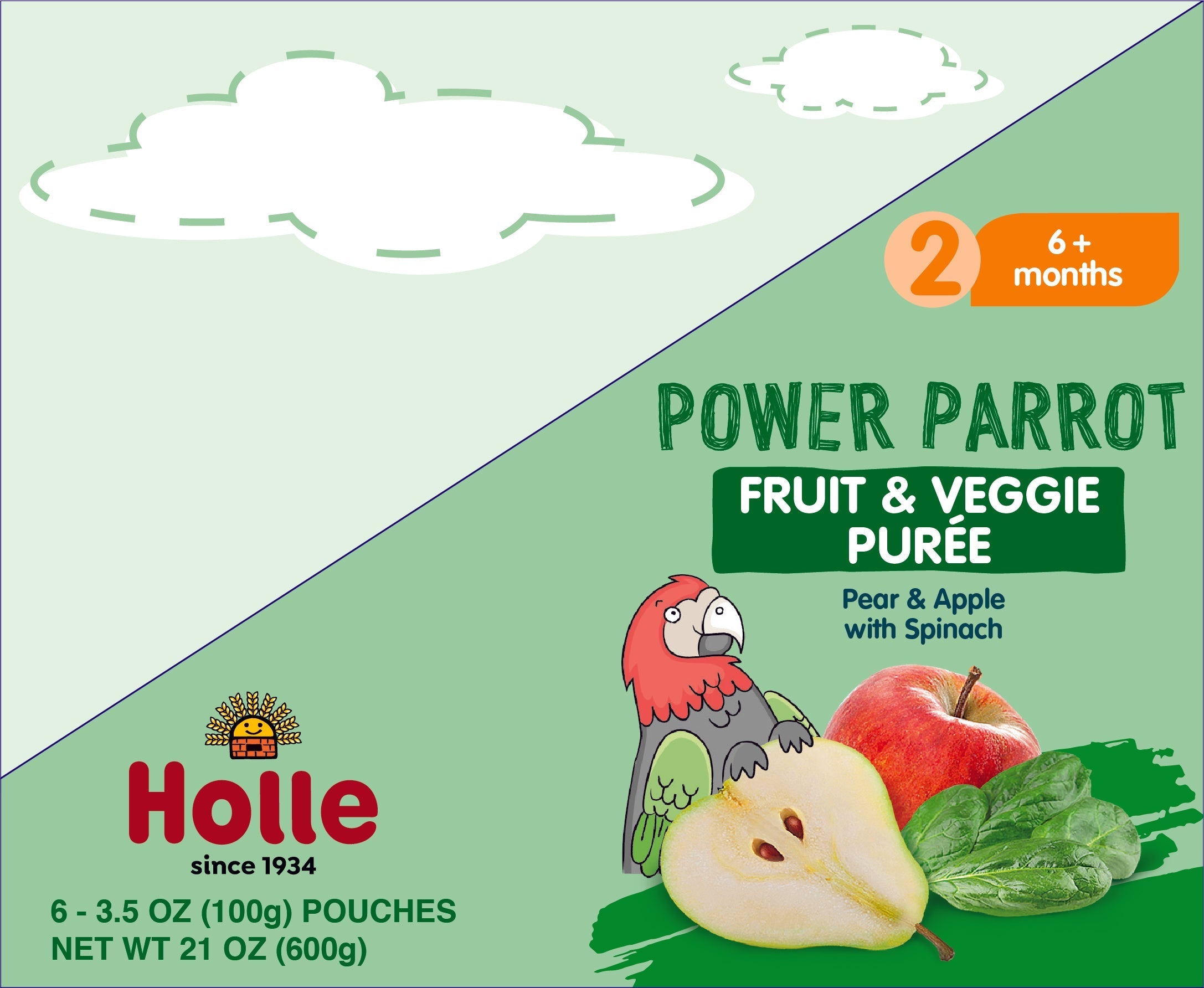 Holle Baby Food Pouches - Organic Fruit & Veggie Puree - Power Parrot by Holle USA