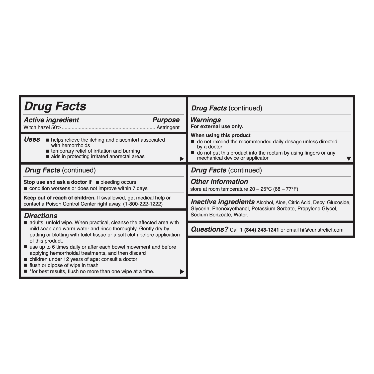 Medicated Wipes for Hemorrhoids with Witch Hazel & Aloe, 144 wipes by Curist