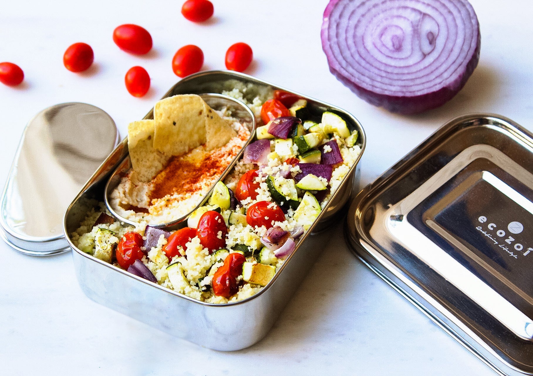 STAINLESS STEEL LUNCH BOX, 1 TIER MICROWAVABLE, 24 OZ by ecozoi
