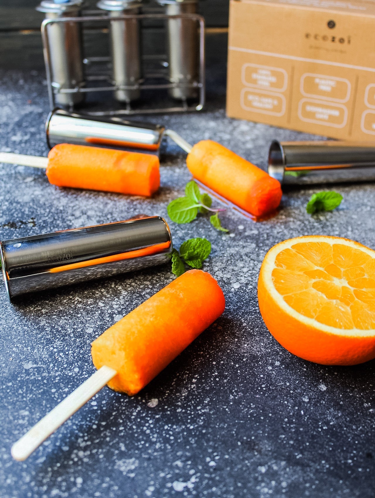 Stainless Steel Popsicle Molds, Round with Reusable Bamboo Sticks by ecozoi