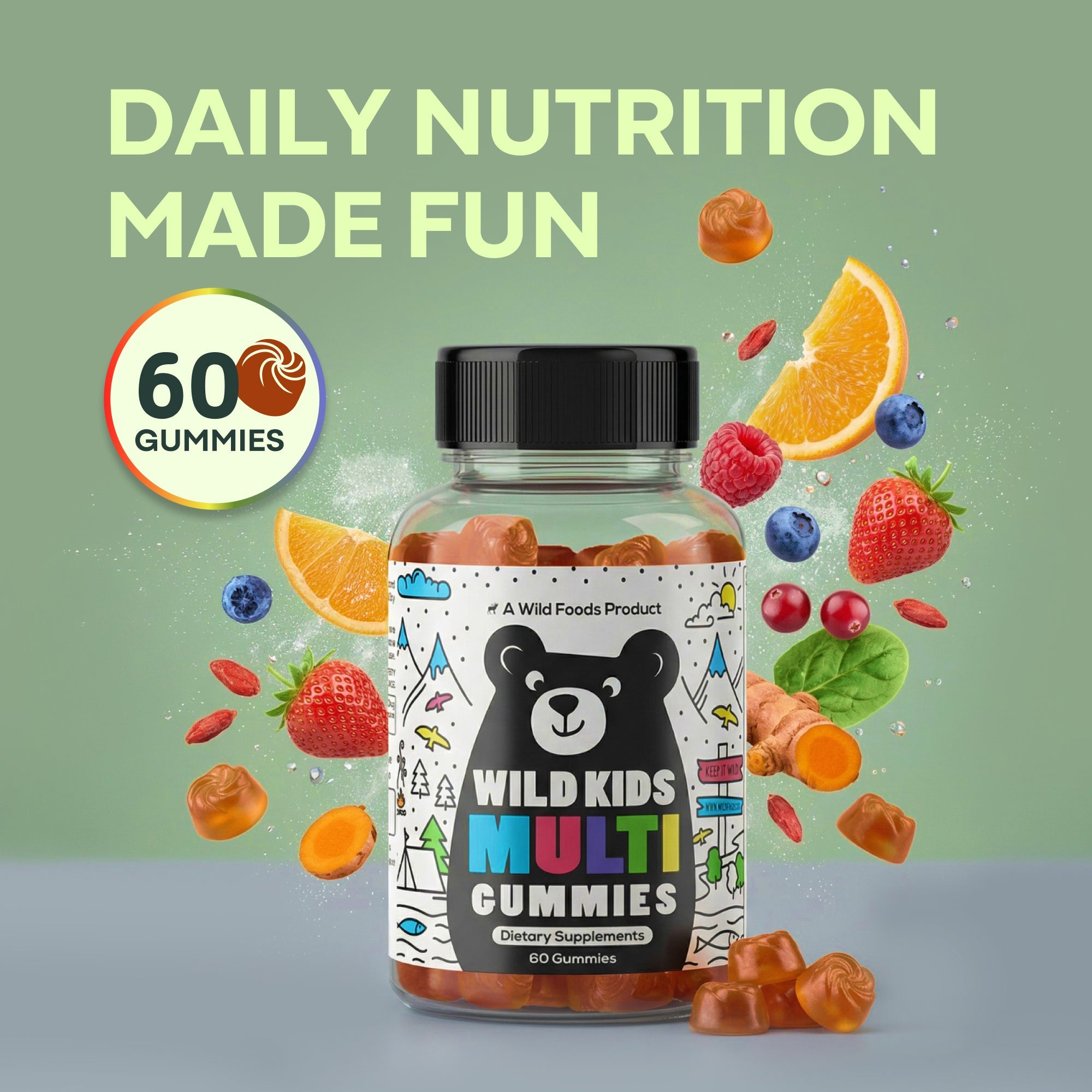 Wild Kids Multivitamin Gummies – formulated to support focus and a positive mood in growing kids.