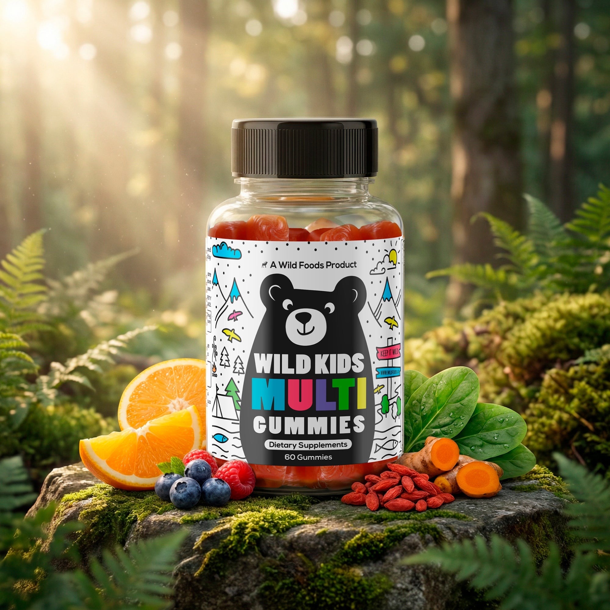 Wild Kids Multivitamin Gummies – formulated to support focus and a positive mood in growing kids.