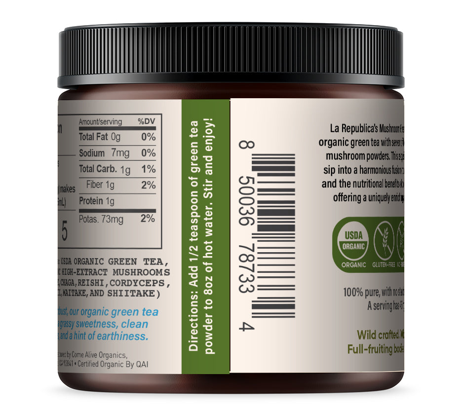 Green Tea with 7 Mushrooms (Instant) by La Republica Superfoods