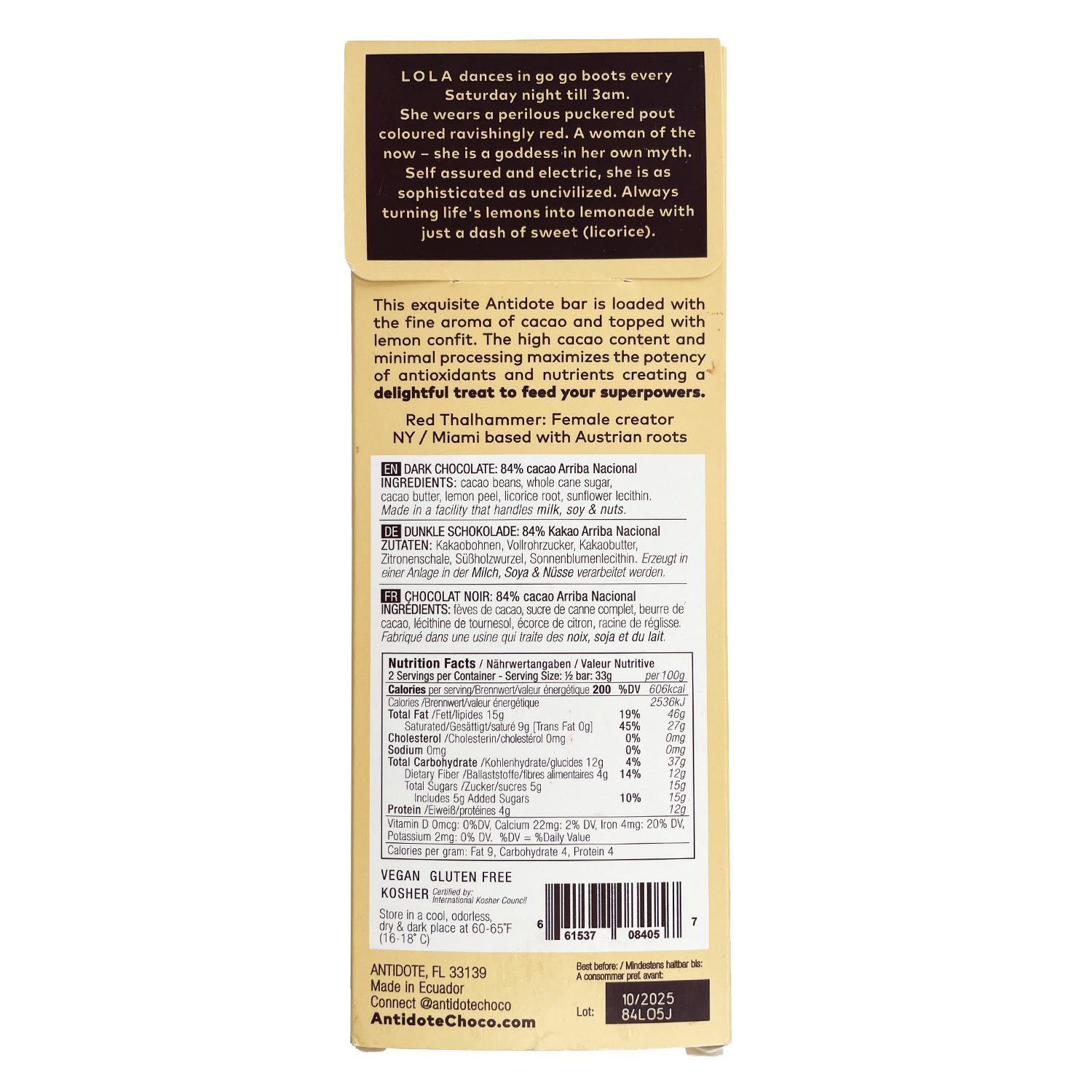 Antidote Chocolate LOLA: LEMON + LICORICE 84% - 12 Bars by Farm2Me