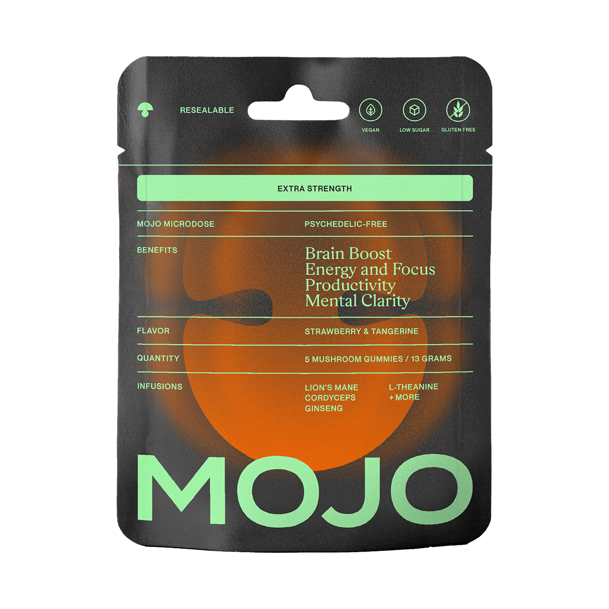 Extra Strength Brain Boost Gummies - Strawberry Tangerine by Mojo | Mushroom Dosed Gummies