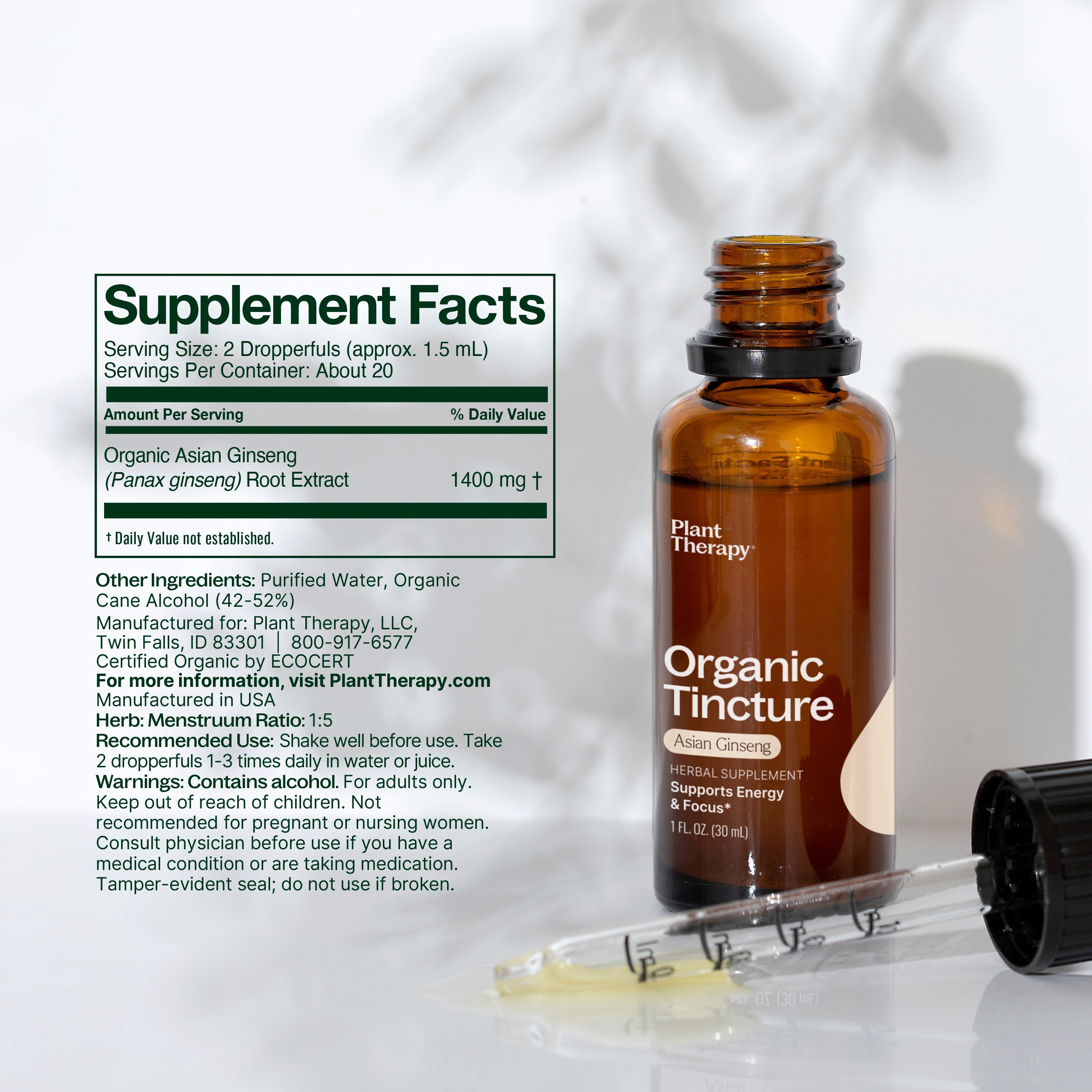 Organic Asian Ginseng Herbal Tincture by Plant Therapy