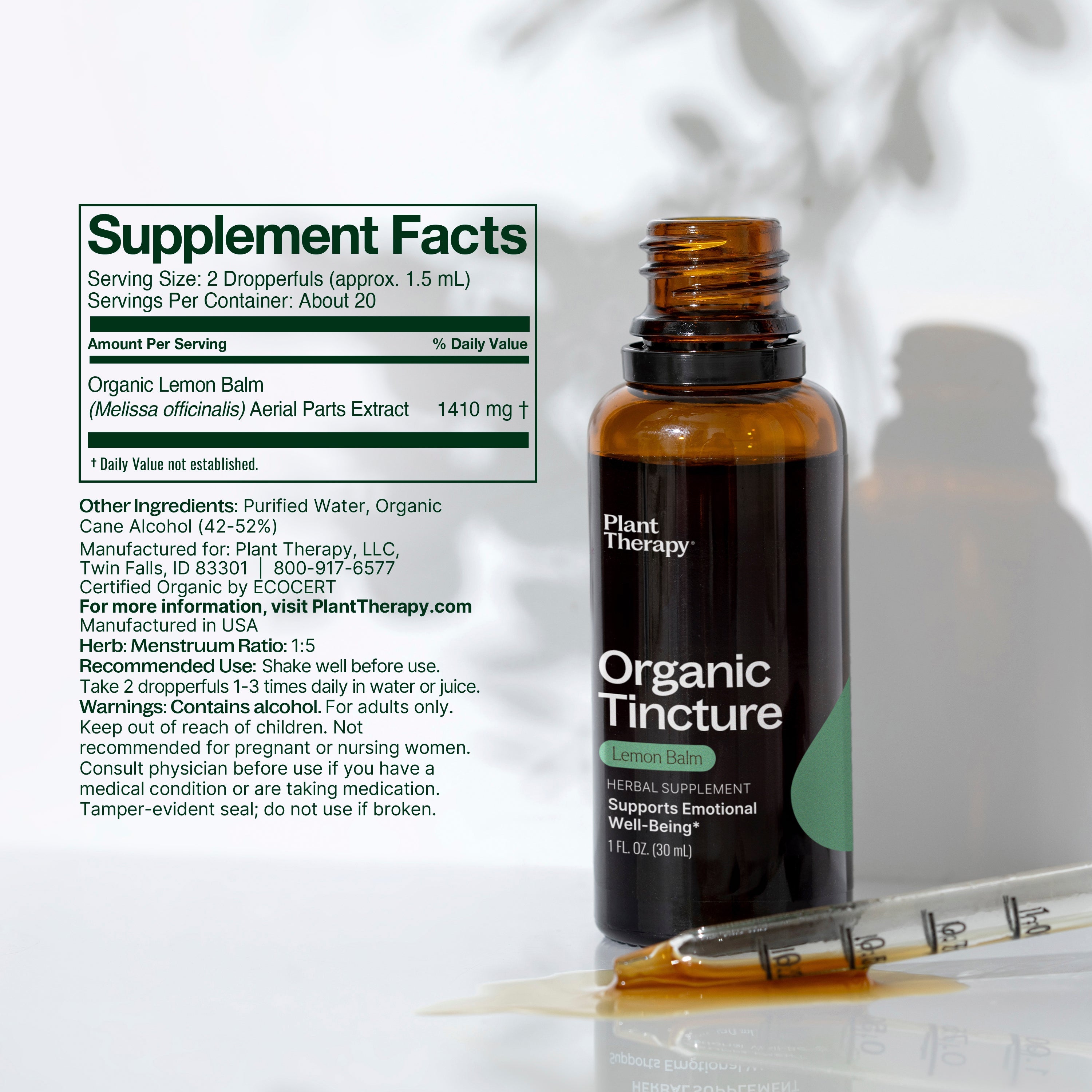 Organic Lemon Balm Herbal Tincture by Plant Therapy