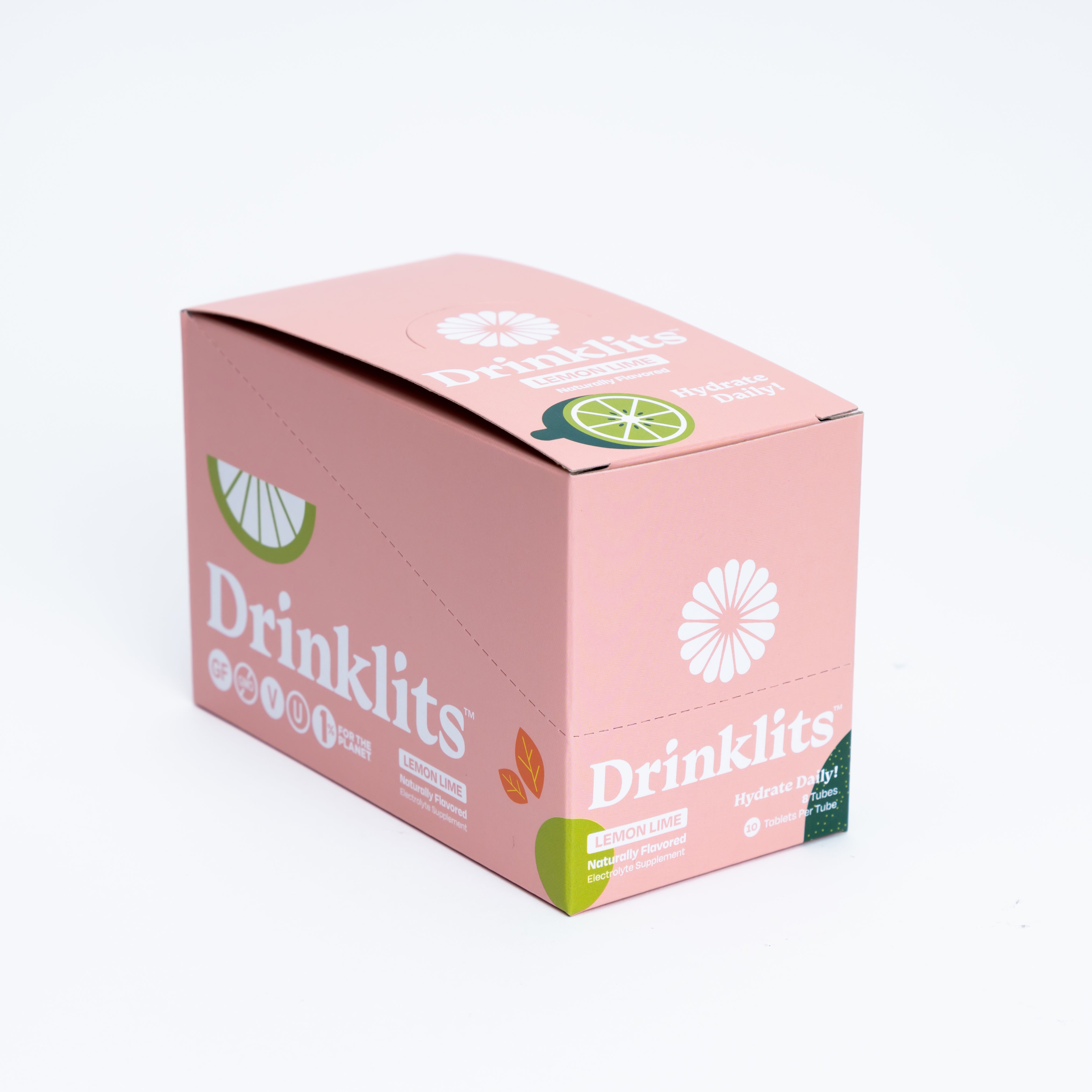 LEMON-LIME Electrolyte Tablets for Daily Hydration (8 Tubes, 80 Servings) by Drinklits