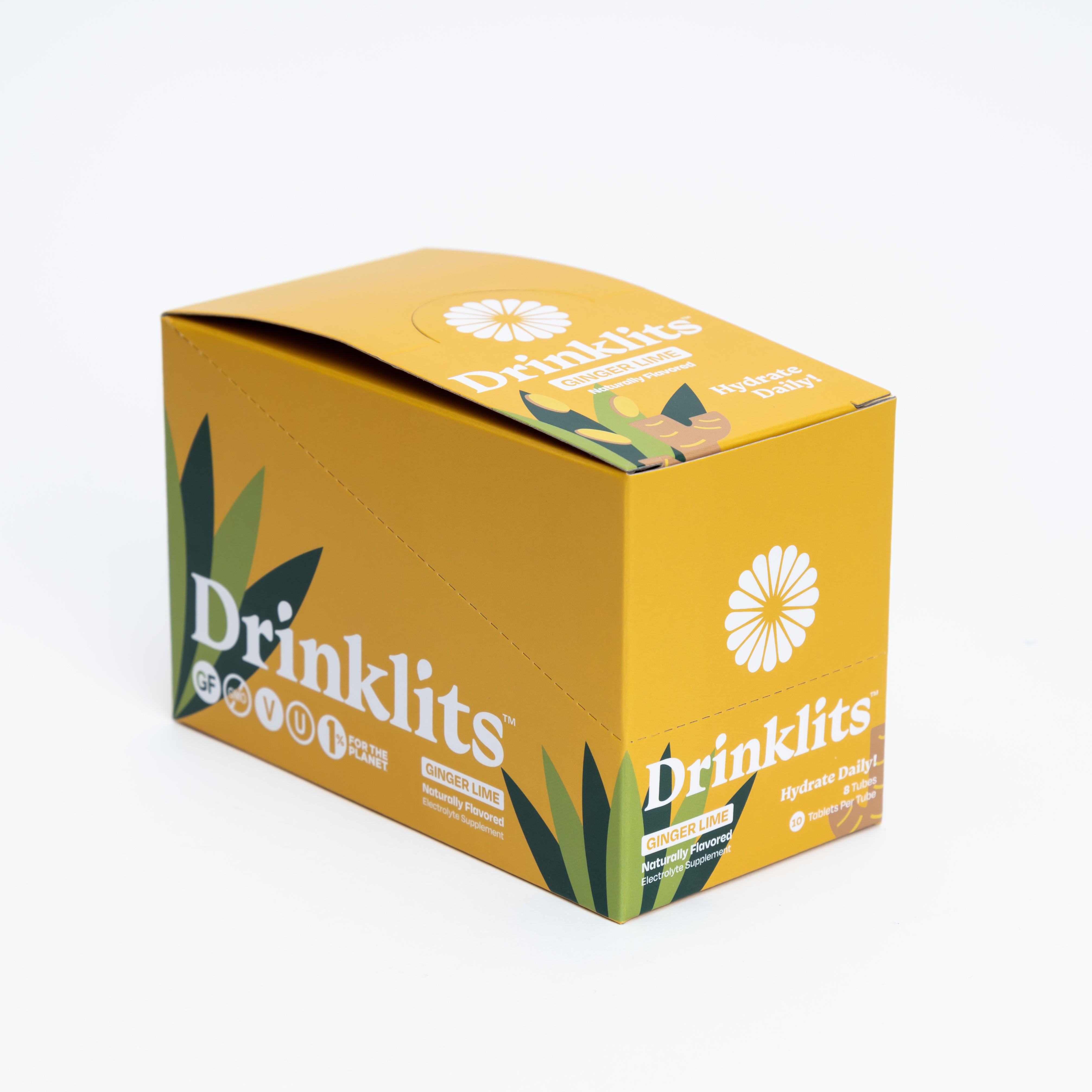 GINGER-LIME Electrolyte Tablets for Daily Hydration (8 Tubes, 80 Servings) by Drinklits