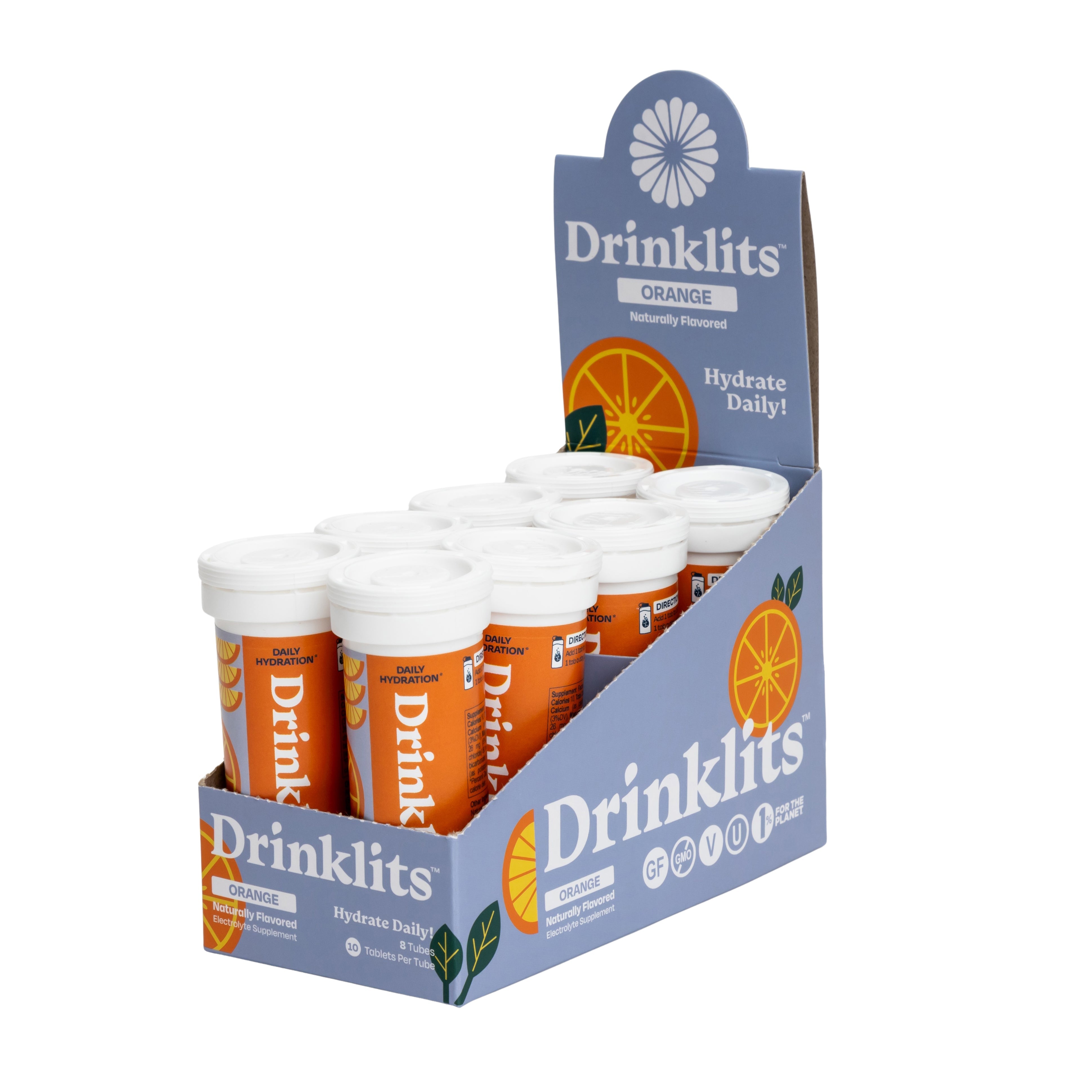 ORANGE Electrolyte Tablets for Daily Hydration (8 Tubes, 80 Servings) by Drinklits
