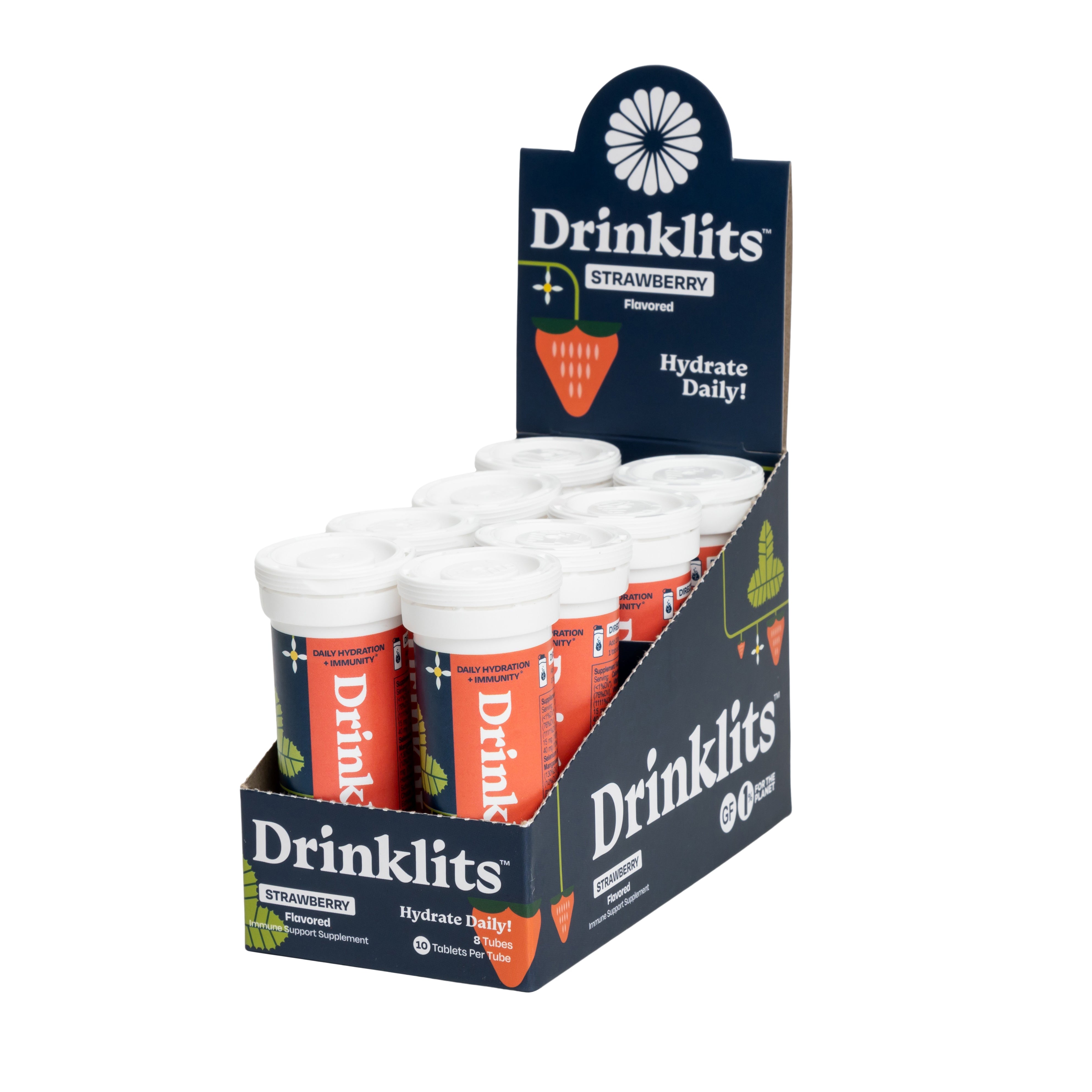 STRAWBERRY Immunity Tablets for Daily Immune Support (8 Tubes, 80 Servings) by Drinklits