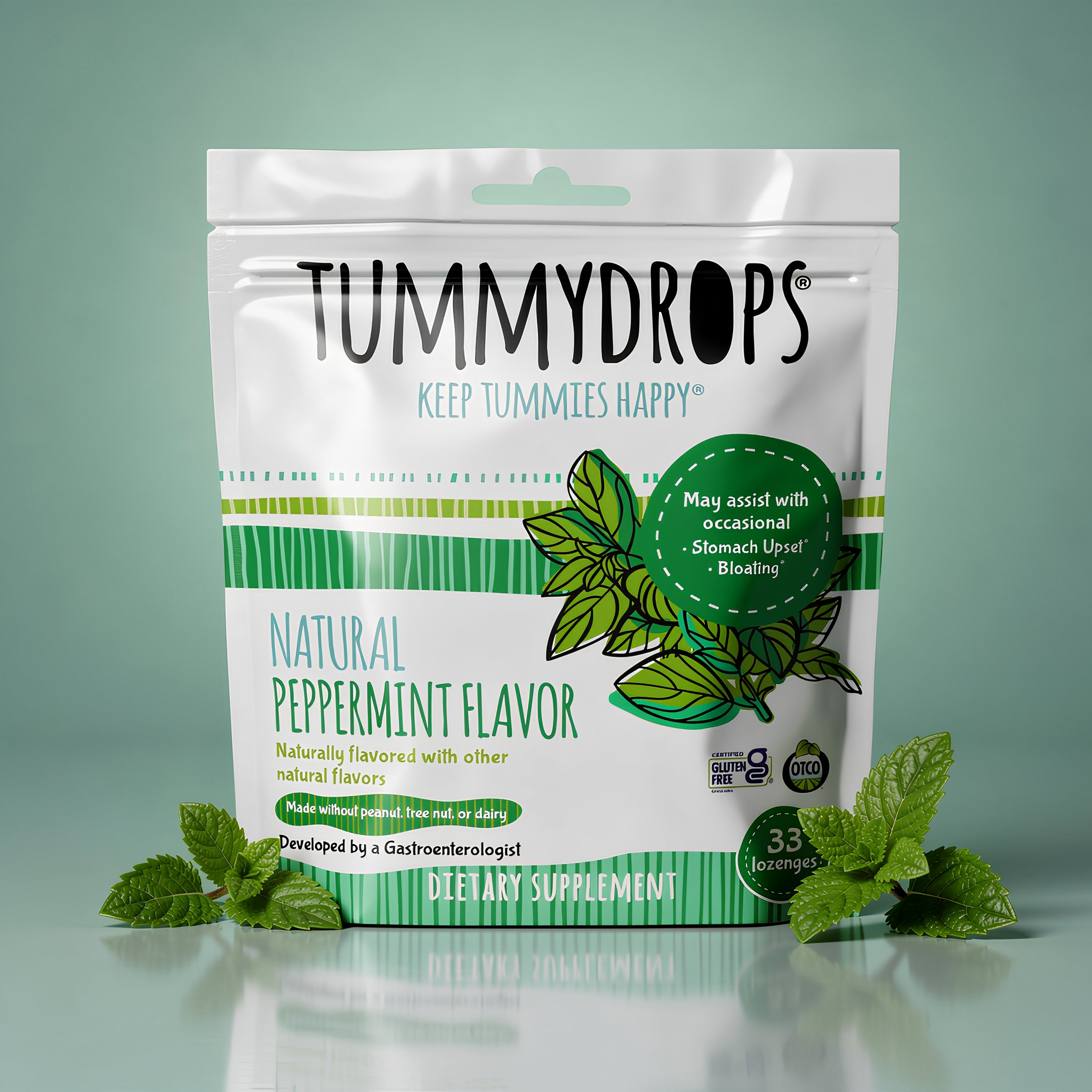 Natural Peppermint Tummydrops | Organic Lozenges 33ct Bag