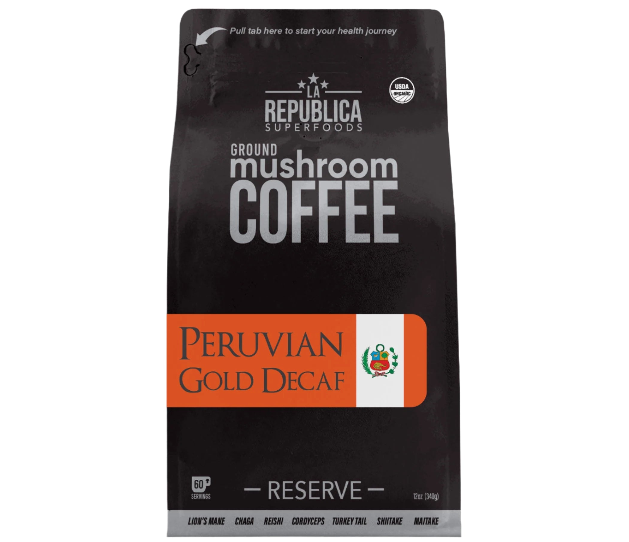 DECAF Peruvian Gold Ground Mushroom Coffee by La Republica Superfoods