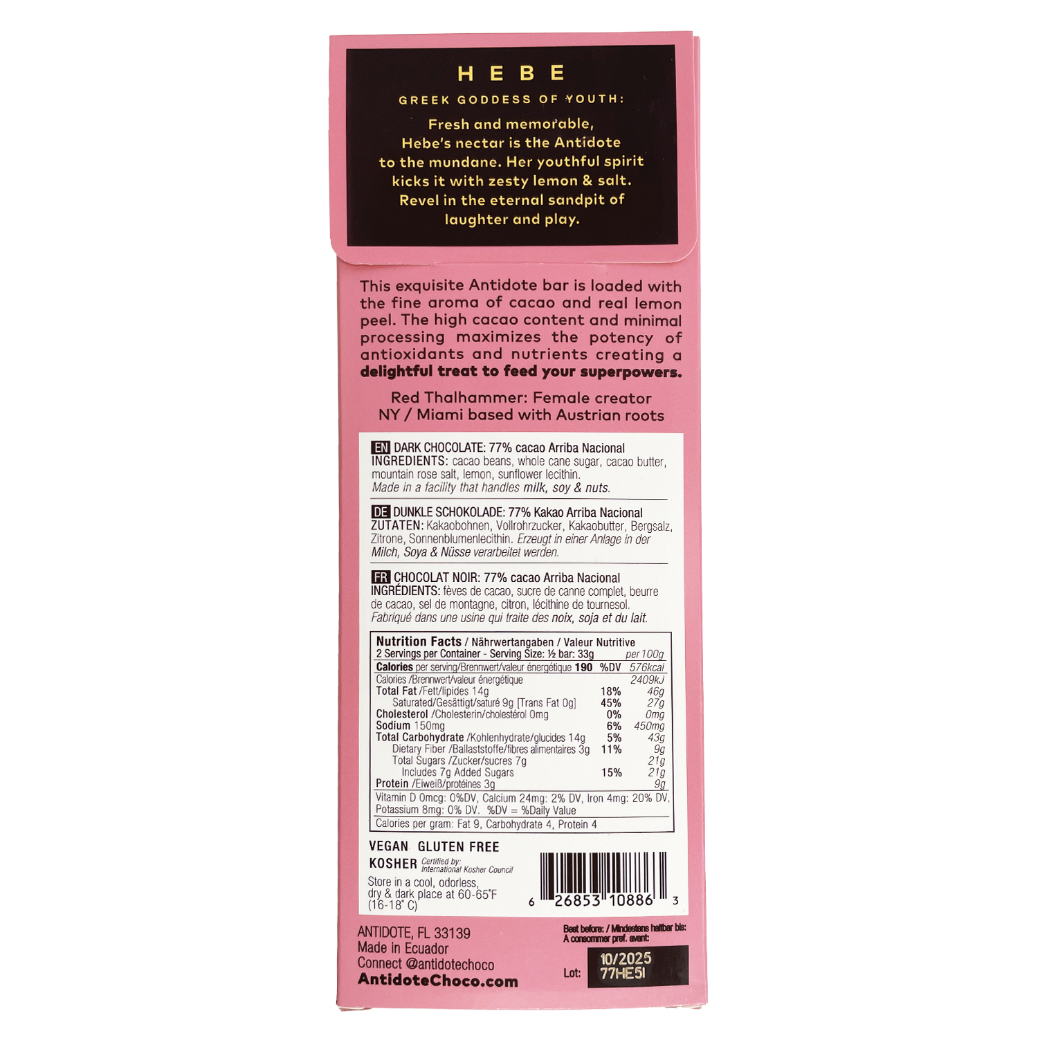 Antidote Chocolate HEBE: ROSE SALT + LEMON - 12 Bars by Farm2Me