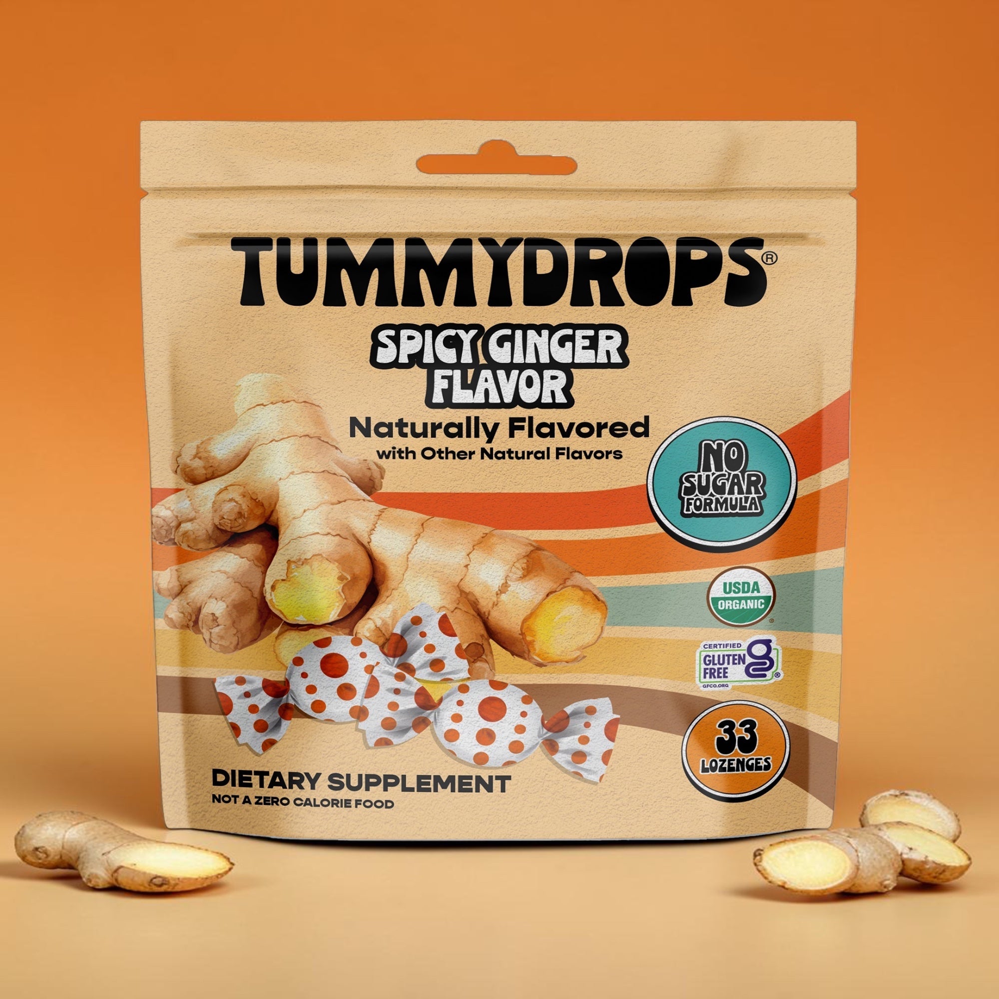 No Sugar Ginger Tummydrops | Organic Lozenges 33ct Bag