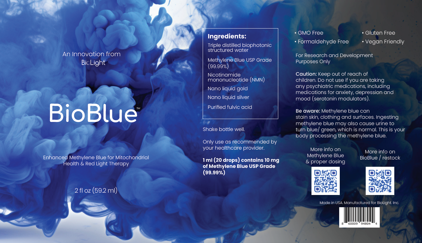 BioBlue: Methylene Blue Supplement - Support Brain Health & Mitochondrial Function | Red Light Therapy Synergist - 1% Solution - USP Grade