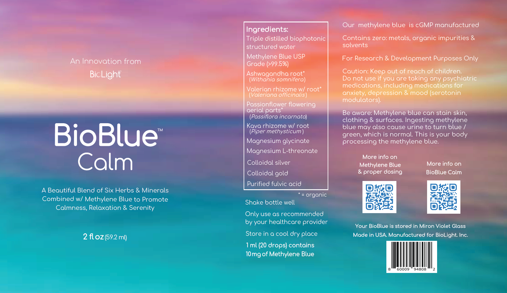 BioBlue Calm: Methylene Blue for Sleep & Relaxation with Calming Herbal Blend - USP Grade