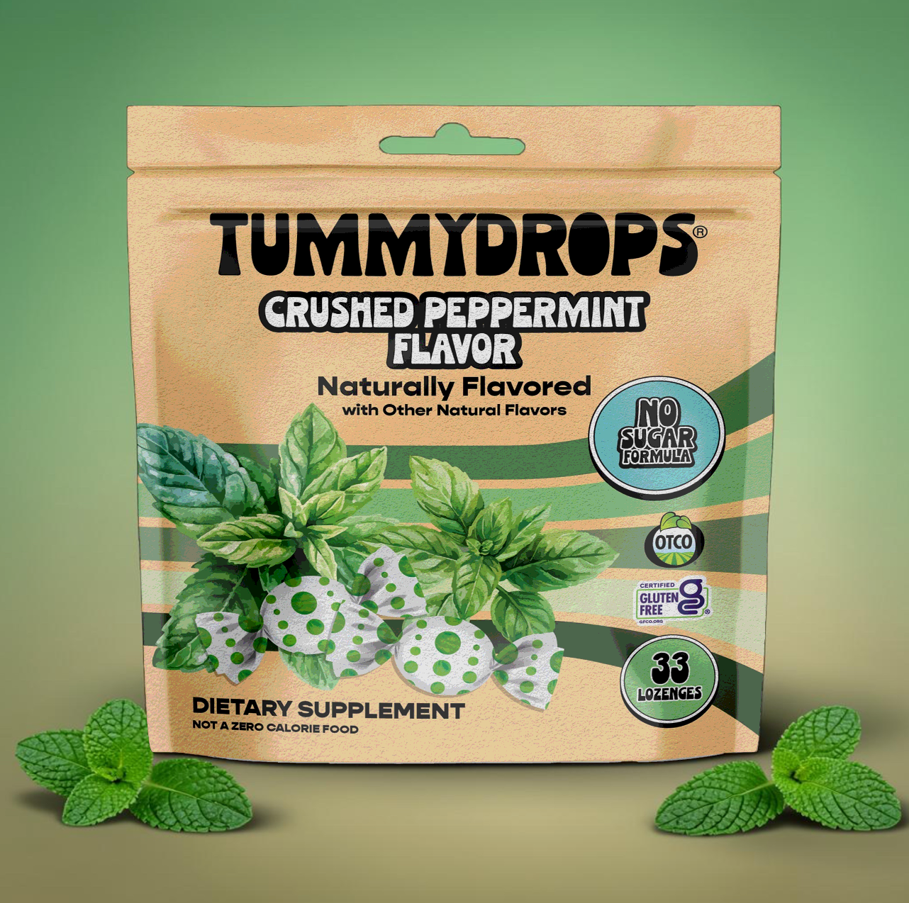 No Sugar Crushed Peppermint Tummydrops | Organic Lozenges 33ct Bag