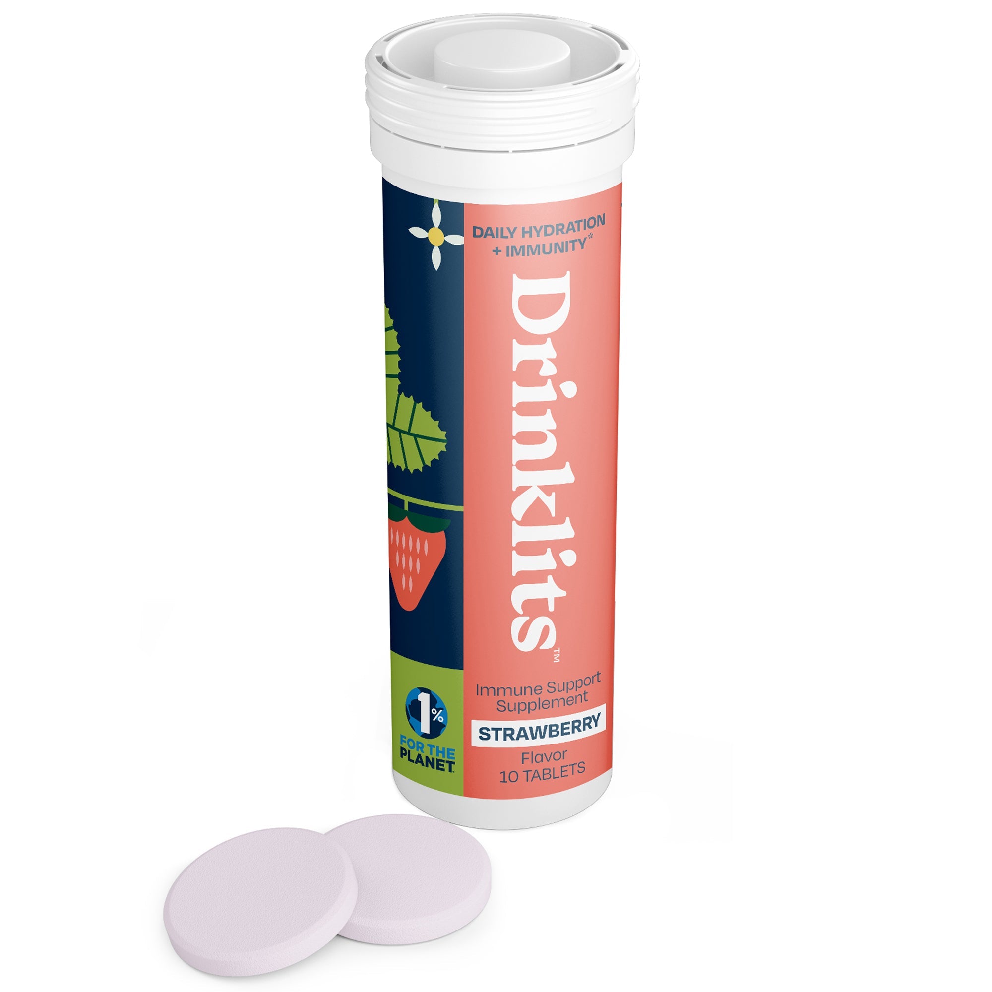 STRAWBERRY Immunity Tablets for Daily Immune Support (8 Tubes, 80 Servings) by Drinklits