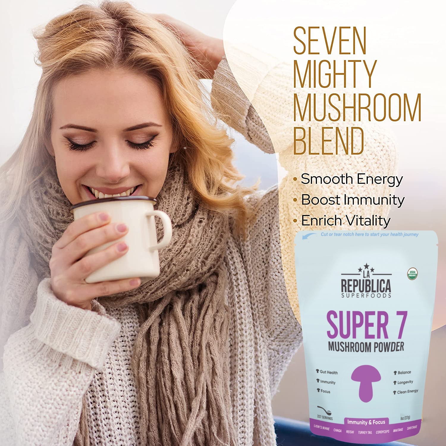 Super 7 Mushroom Extract Powder by La Republica Superfoods