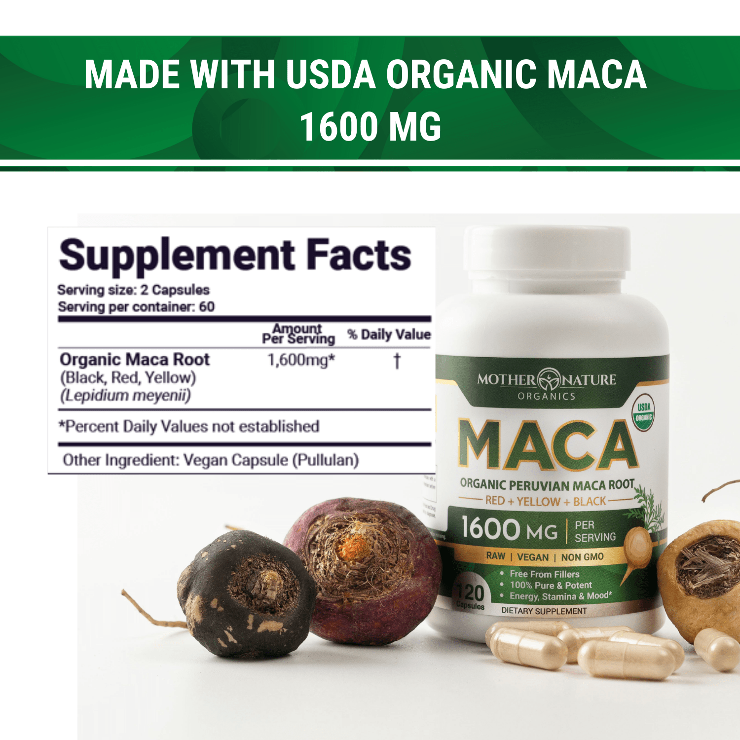 USDA Organic Maca Root Capsules by Mother Nature Organics