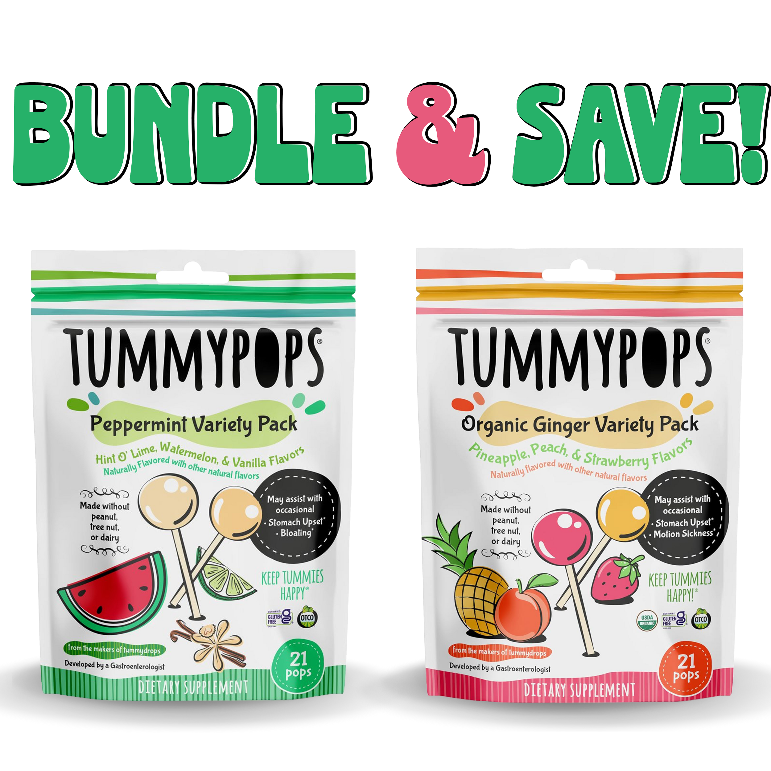 Tummypops Savings Bundle | Organic Ginger and Peppermint Lollipops 21ct