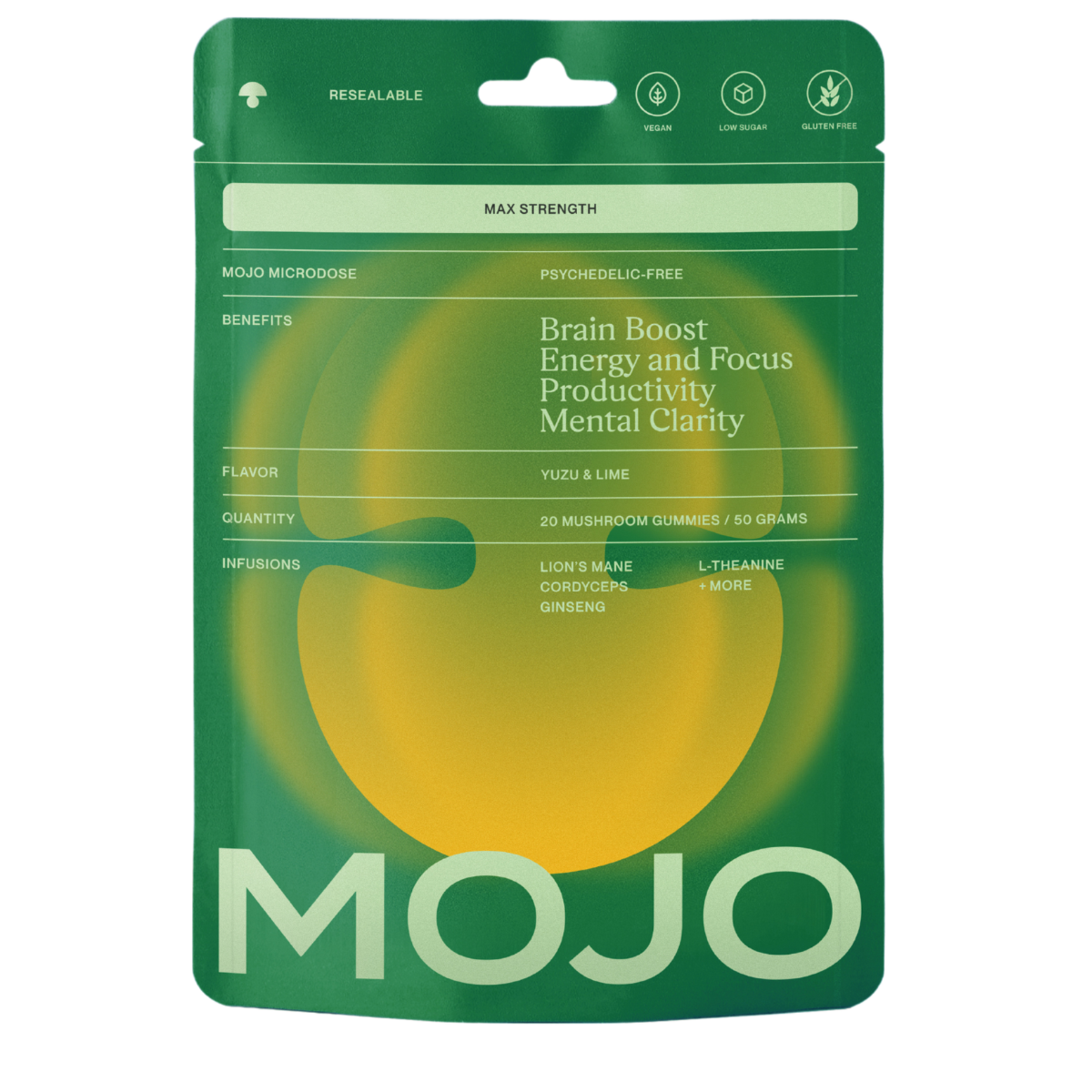Max Strength Brain Boost Gummies - Yuzu & Lime by Mojo | Mushroom Dosed Gummies