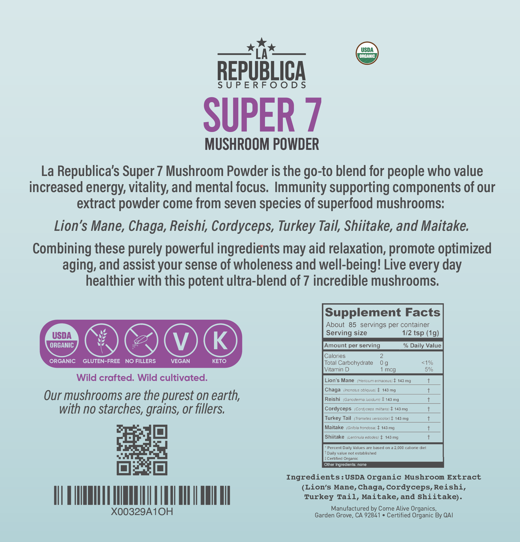 Super 7 Mushroom Extract Powder by La Republica Superfoods