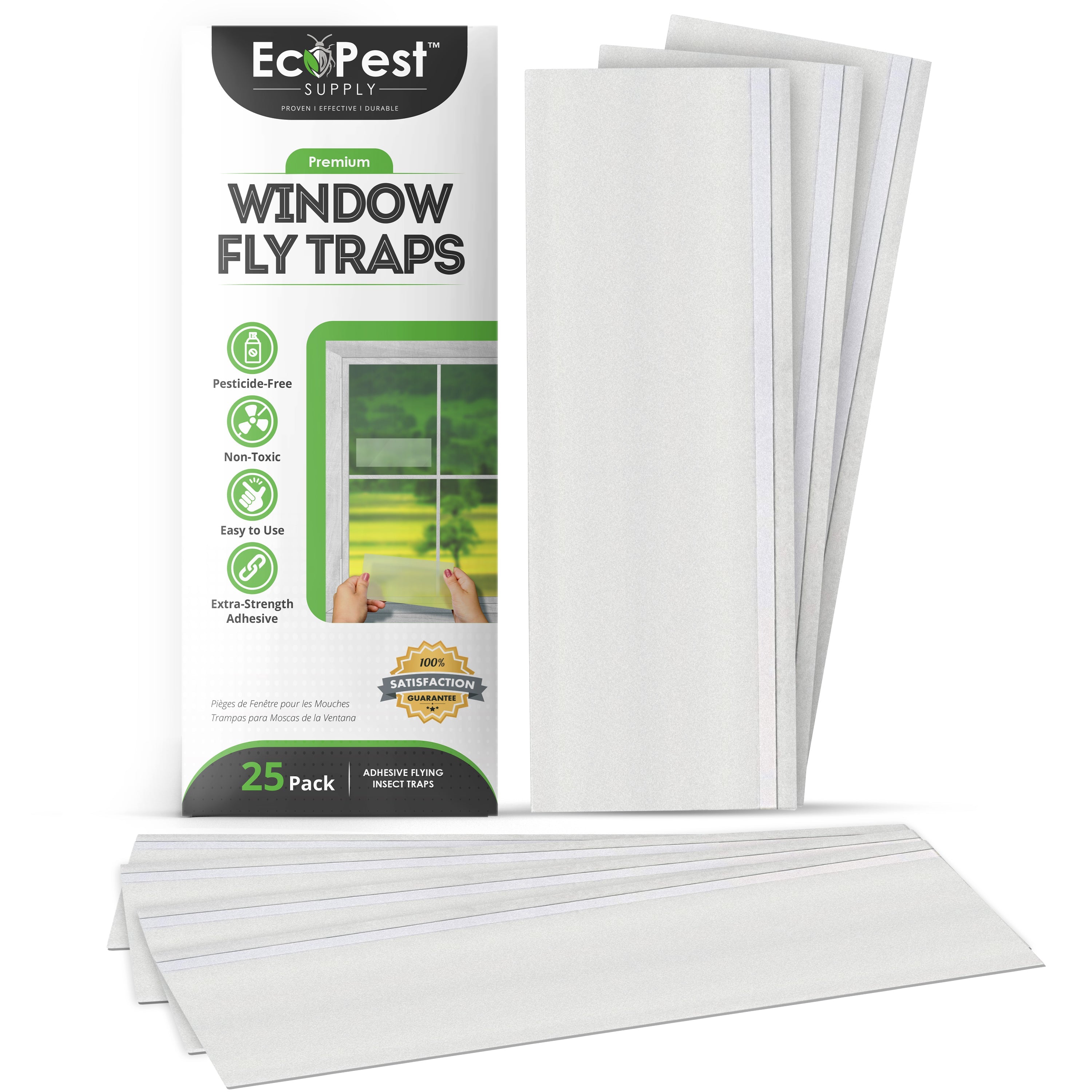 Window Fly Traps – 25 Pack | Transparent Sticky Fly Trap for Windows by EcoPest Supply