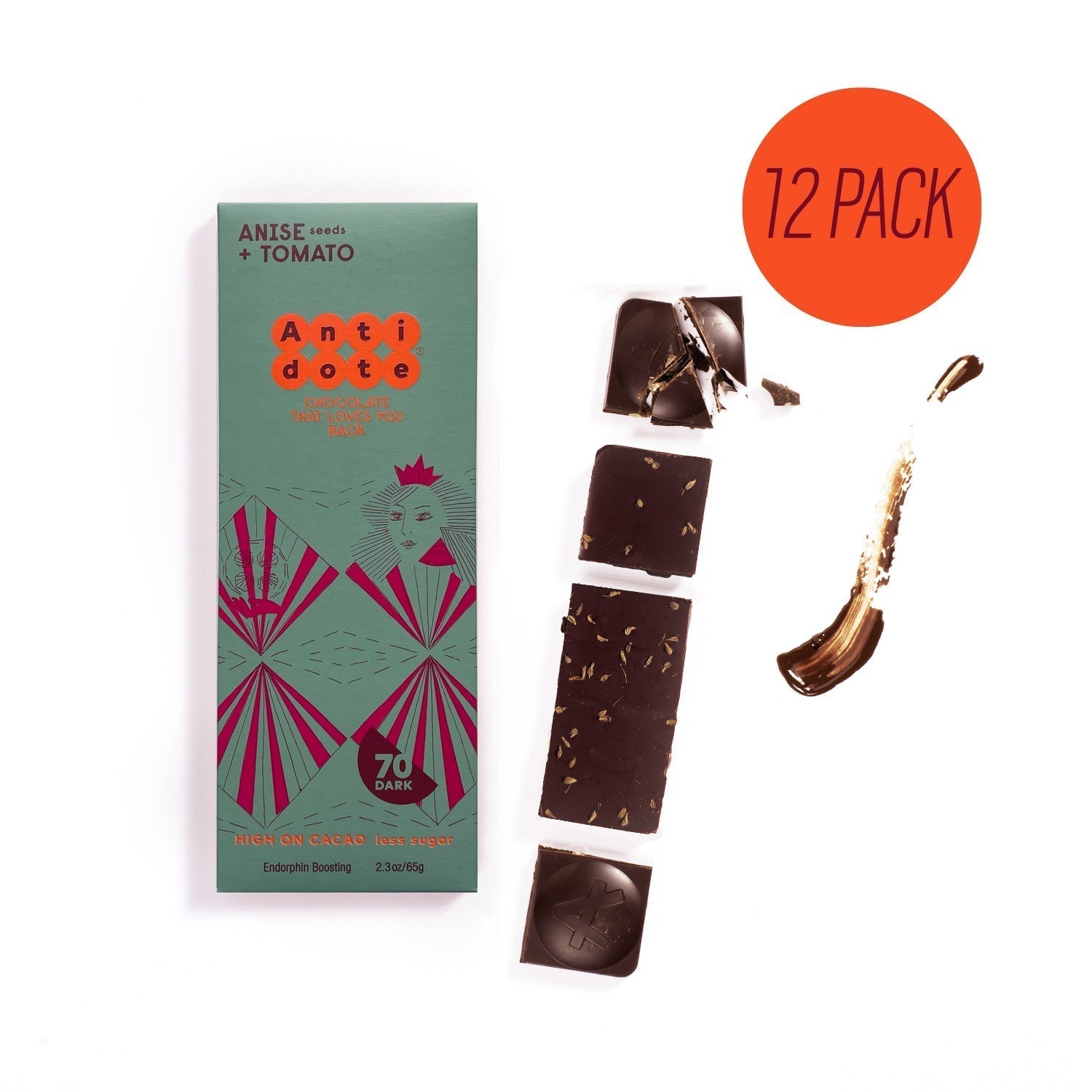 ANTIDOTE CHOCOLATE QUEEN T: ANIS + TOMATO 70% Cases - 3 cases x 12 bars by Farm2Me