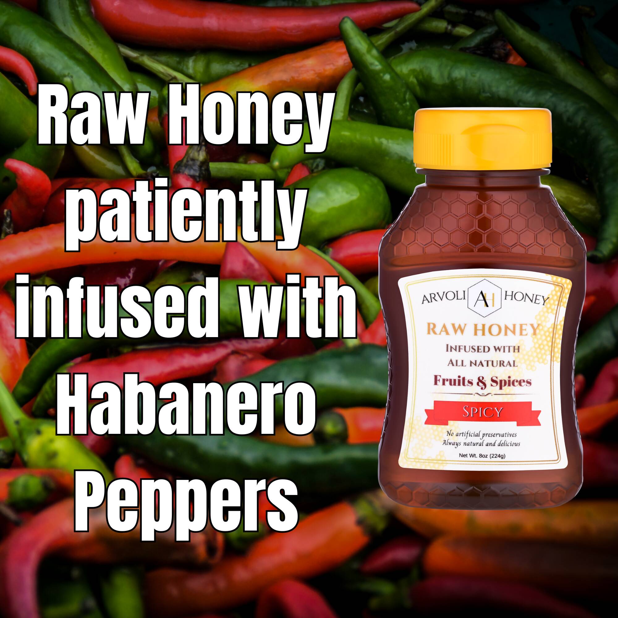 Arvoli Honey Hot Honey Bottles - 12 bottles x 8 oz by Farm2Me