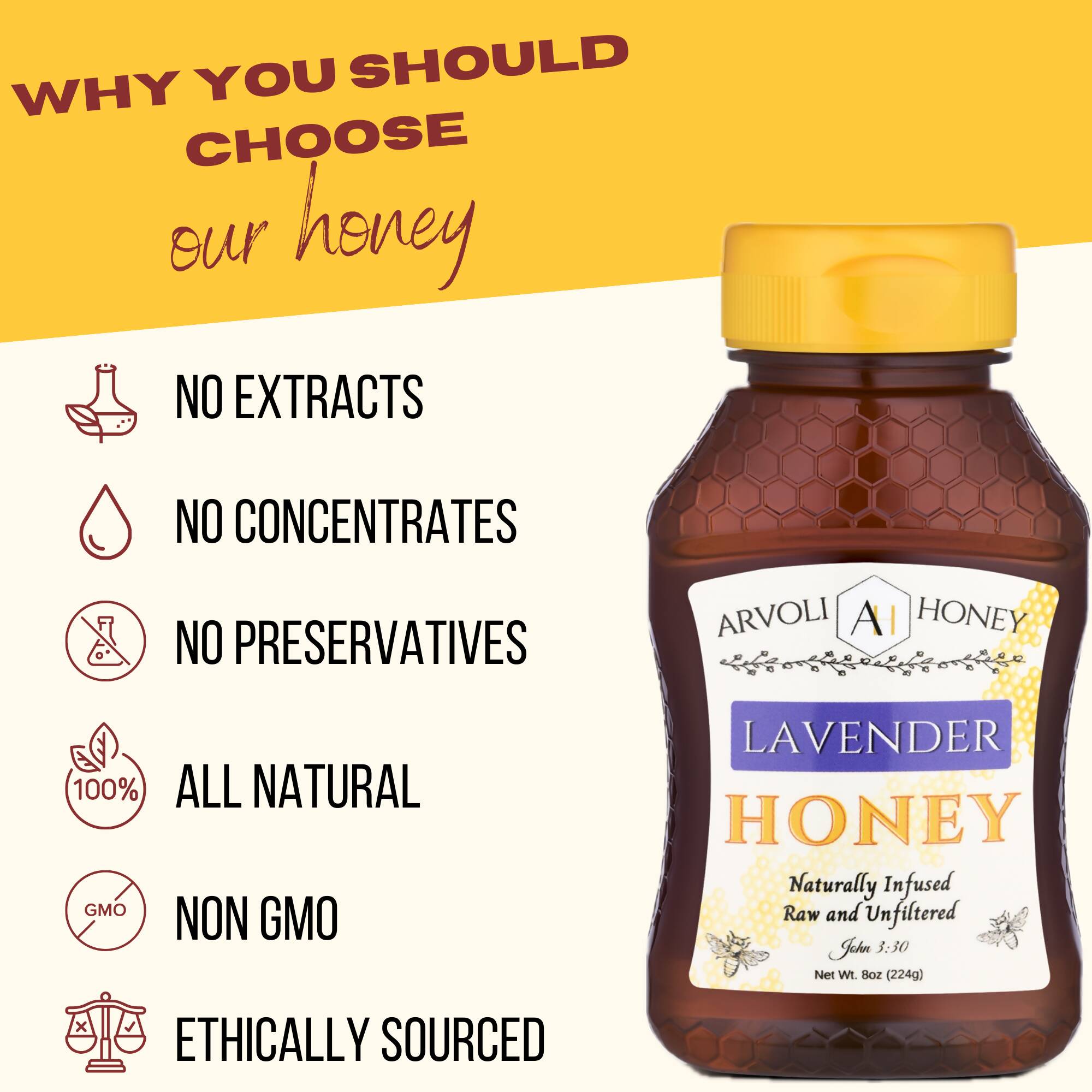 Arvoli Honey Lavender Infused Honey Bottle - 8 oz by Farm2Me
