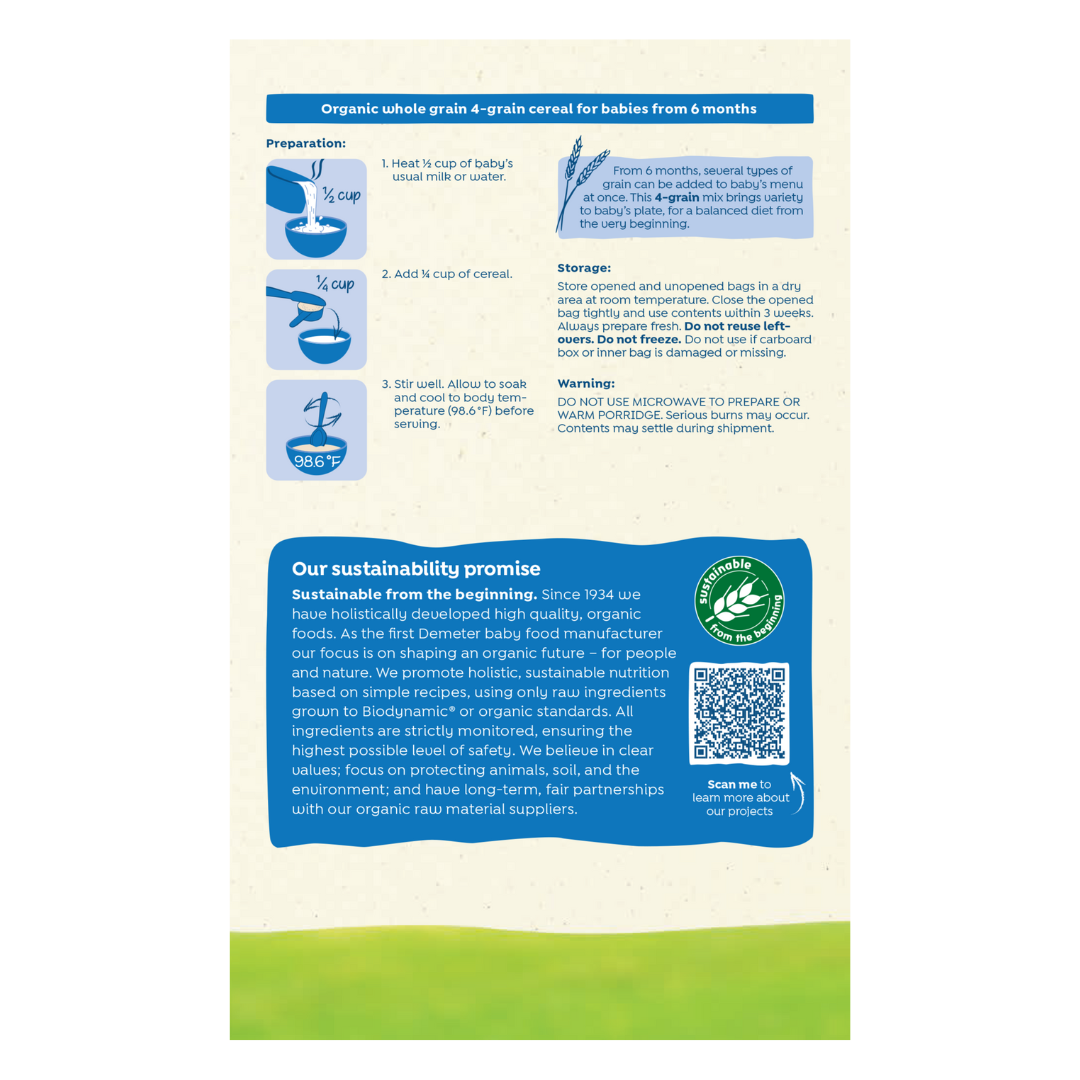 Holle Organic Whole Grain 4-Grain Cereal - 6 Pack by Holle USA