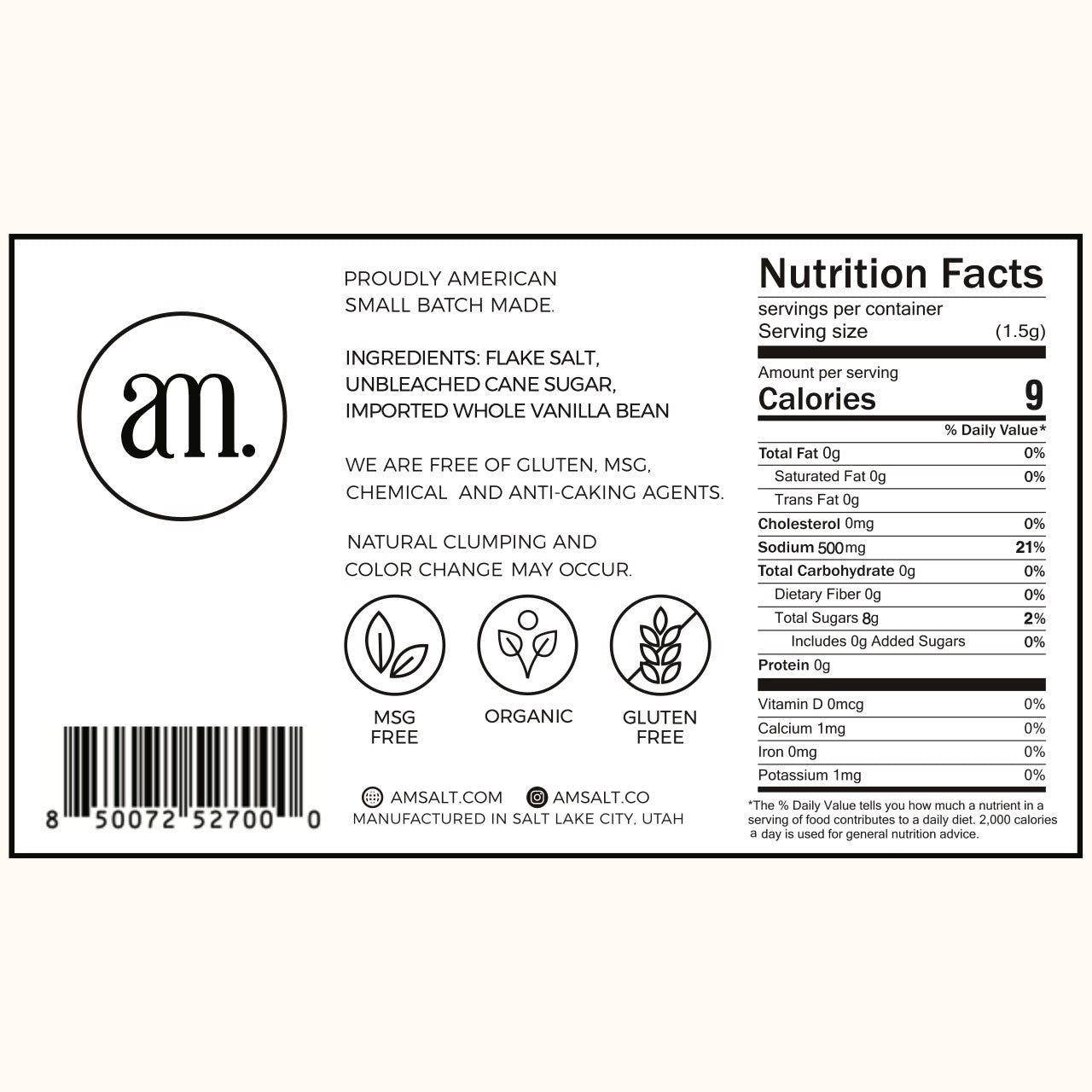 Vanilla Baking SALT 10.5 OZ