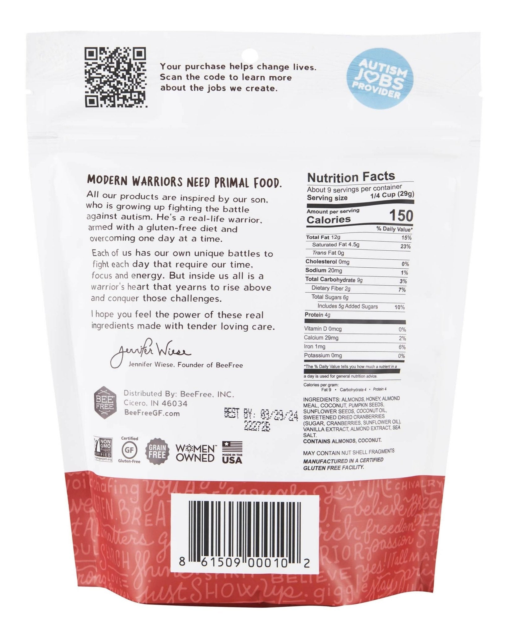 Bee Free Warrior Mix: Hagen's Berry Bomb Granola, Gluten Free, Grain Free - 12 Bags x 9oz by Farm2Me
