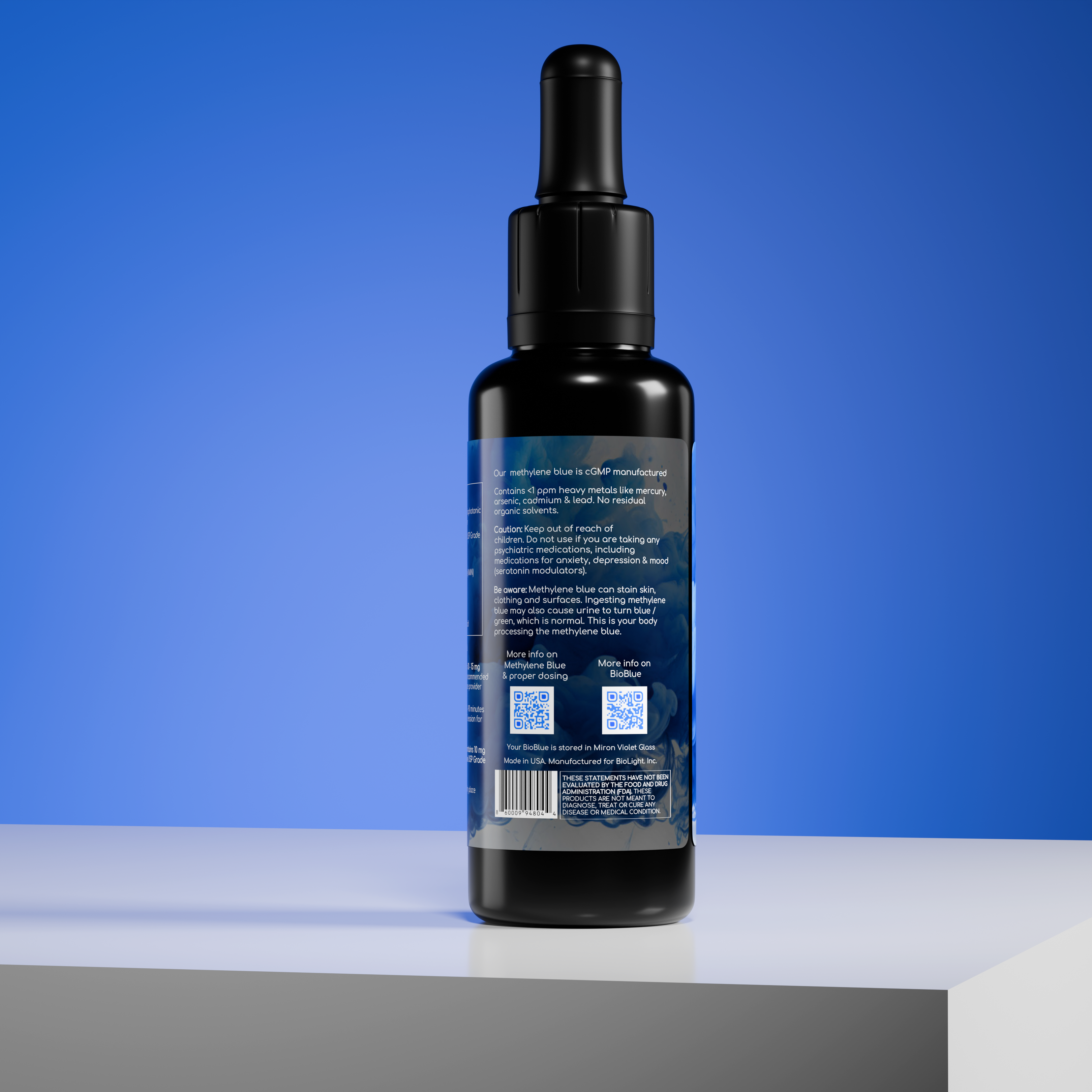 BioBlue: Methylene Blue Supplement - Support Brain Health & Mitochondrial Function | Red Light Therapy Synergist - 1% Solution - USP Grade