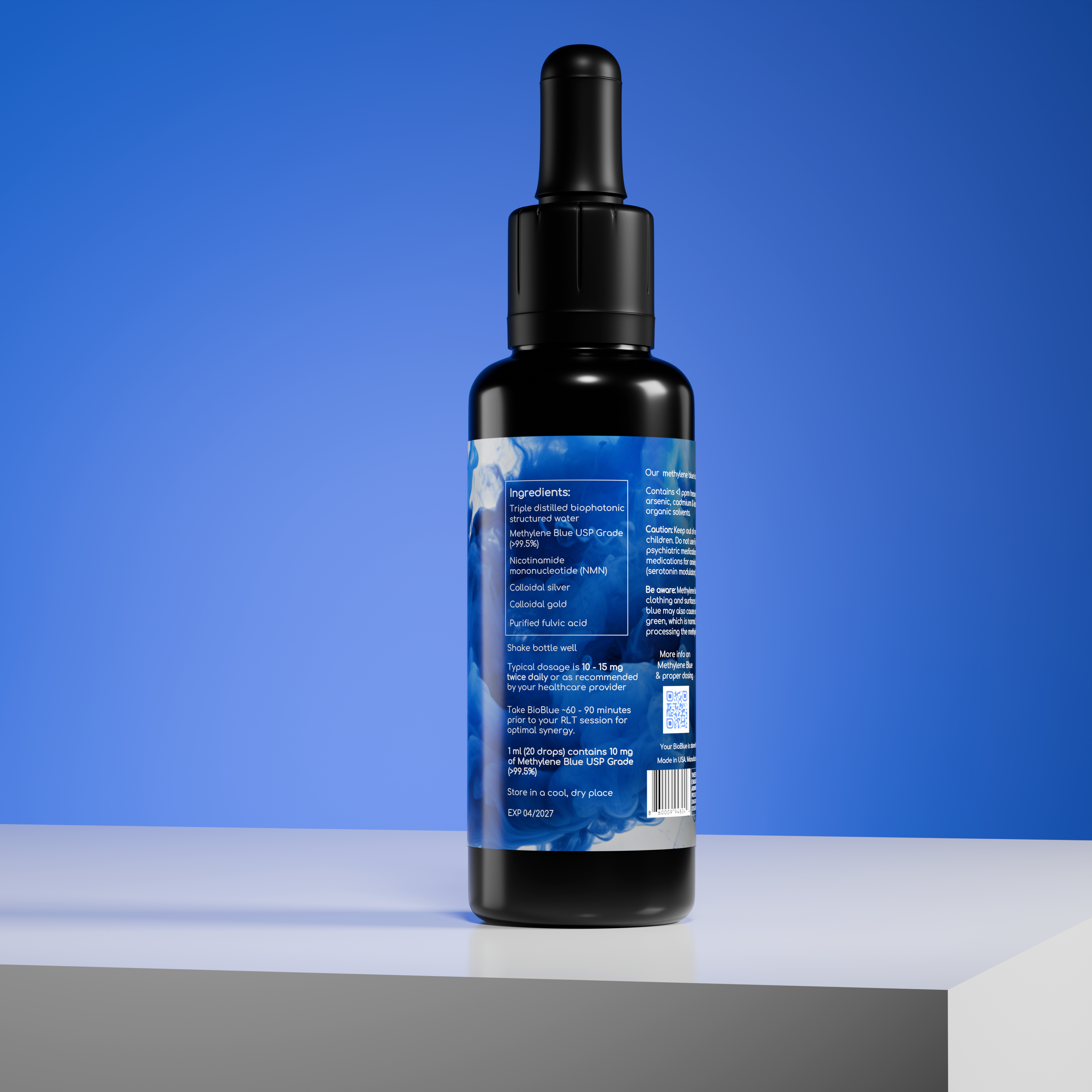 BioBlue: Methylene Blue Supplement - Support Brain Health & Mitochondrial Function | Red Light Therapy Synergist - 1% Solution - USP Grade