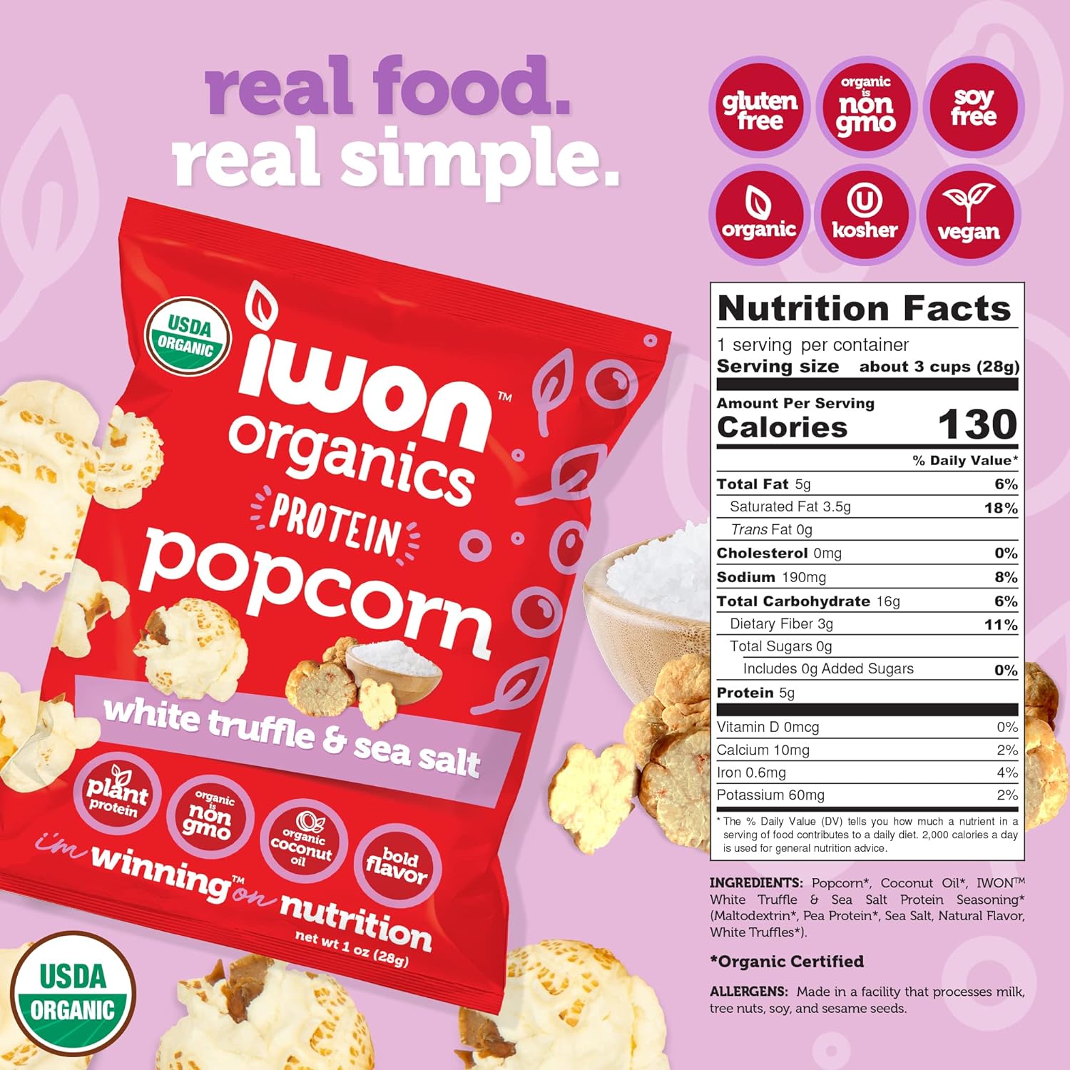iwon Organics Organic Protein Popcorn Bag - 8 bBags by Farm2Me