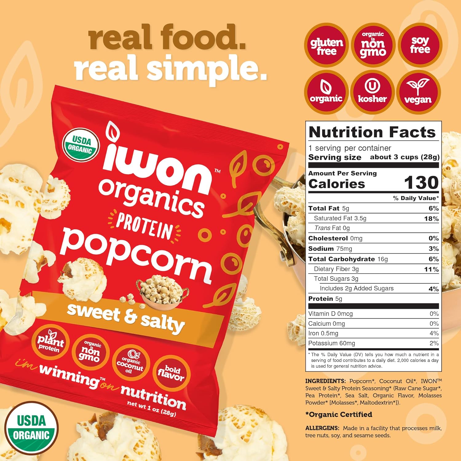 iwon Organics Organic Protein Popcorn Bag - 8 bBags by Farm2Me
