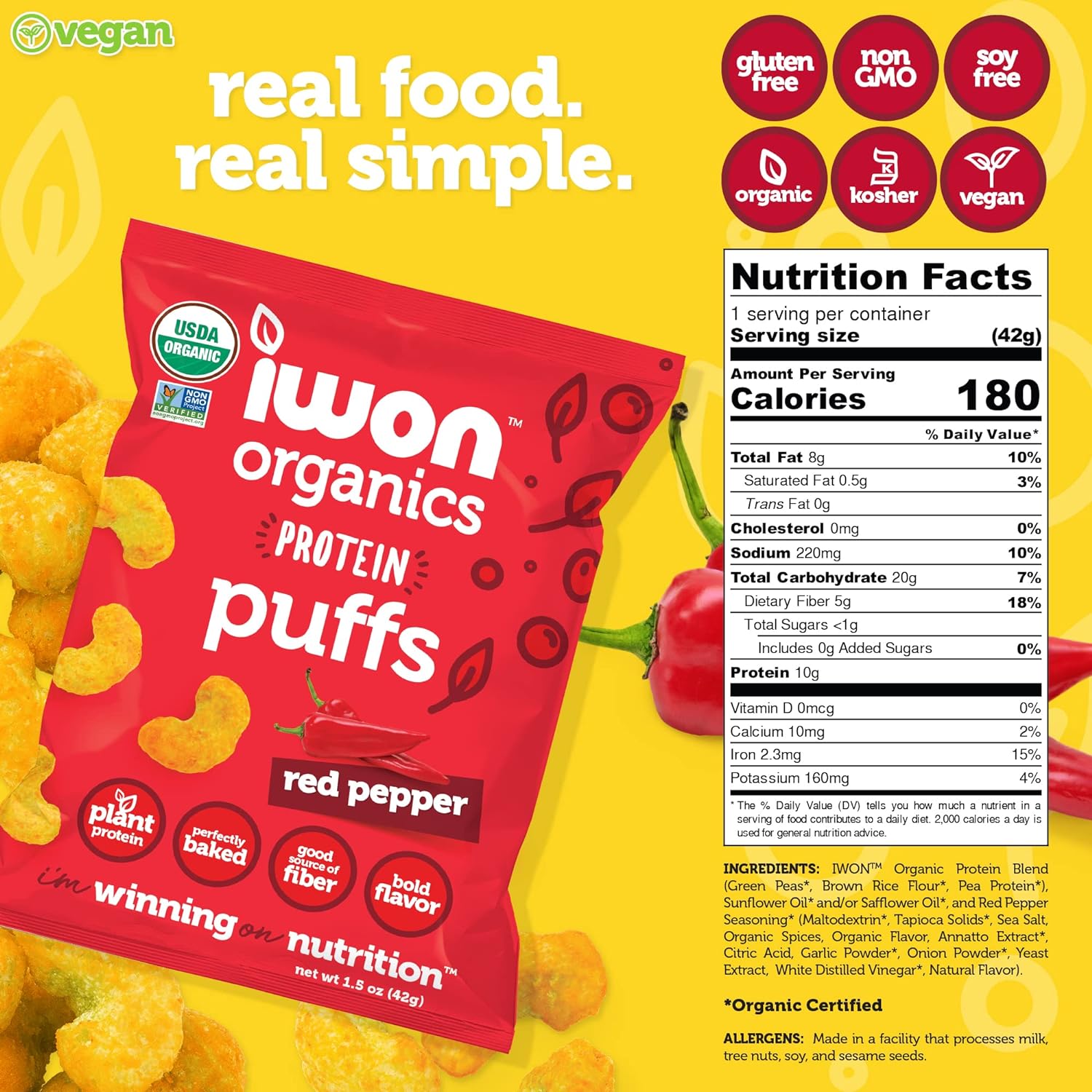 iwon Organics Protein Puffs Bag - 8 Bags by Farm2Me