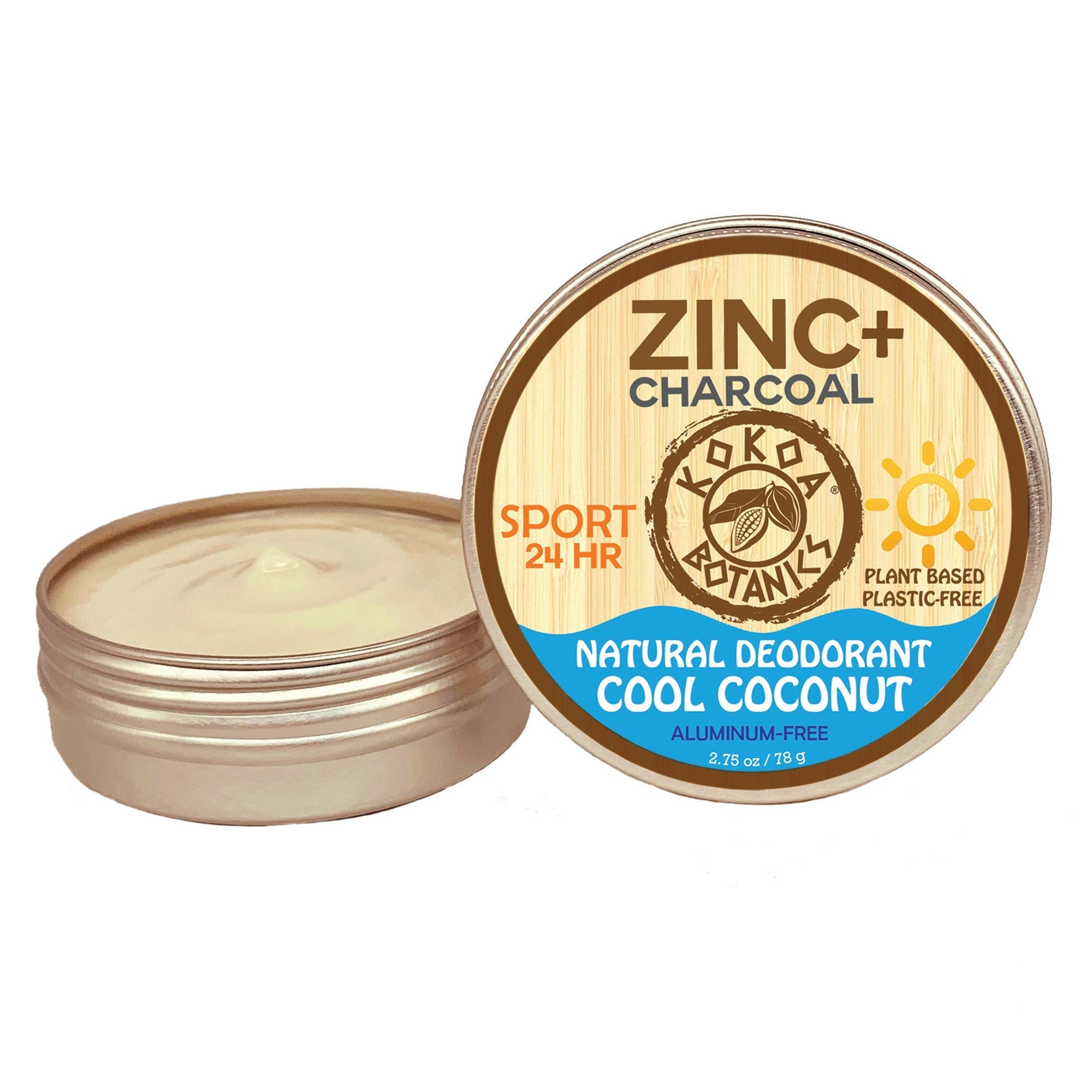 ZINC & CHARCOAL Sport - Natural Deodorant - Cool Coconut - Aluminum-free 2.75 oz by kokoabotanics