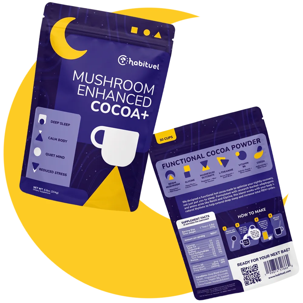 Mushroom Hot Cocoa for Sleep by Habituel — Magnesium Glycinate + Reishi + Glycine + L-Theanine + B6. Melatonin-Free, 0g Sugar