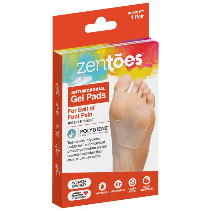 ZenToes Antimicrobial Gel Pads for Ball of Foot - Clear - 1 Pair by ZenToes