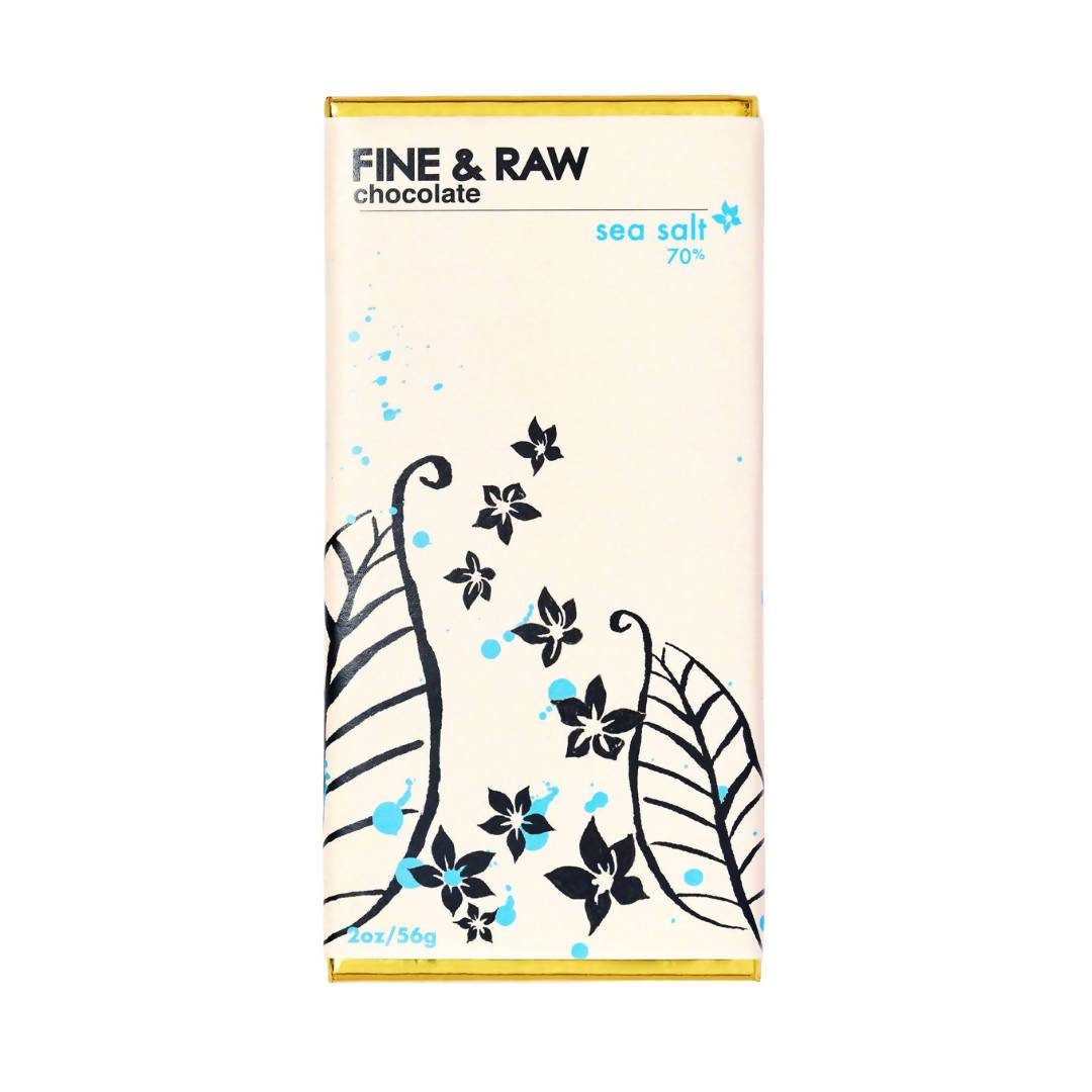 Fine and Raw Dark Chocolate with Sea Salt, (70% Cocoa / Cacao), Organic - 10 Bars x 2oz case by Farm2Me