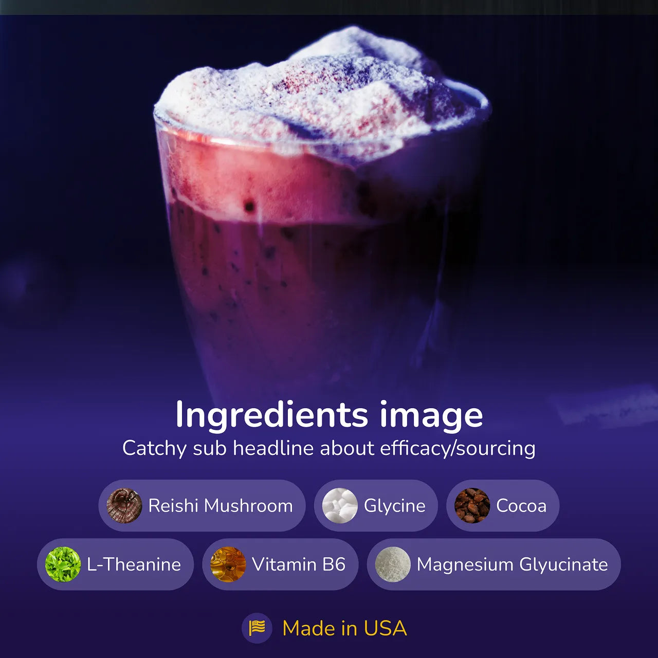 Mushroom Hot Cocoa for Sleep by Habituel — Magnesium Glycinate + Reishi + Glycine + L-Theanine + B6. Melatonin-Free, 0g Sugar