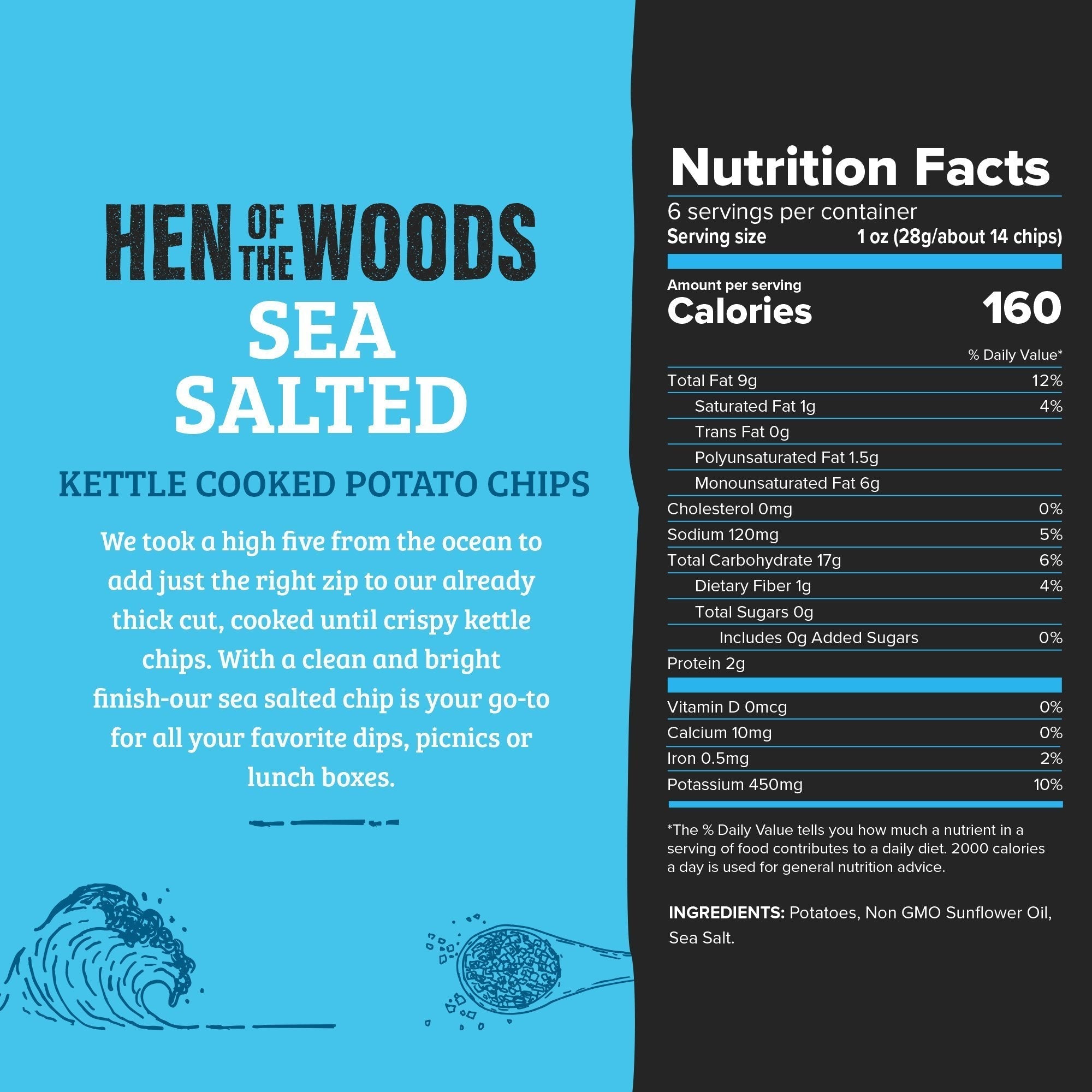 Hen of the Woods Sea Salted Kettle Chips Bags - 24 bags x 6oz case by Farm2Me
