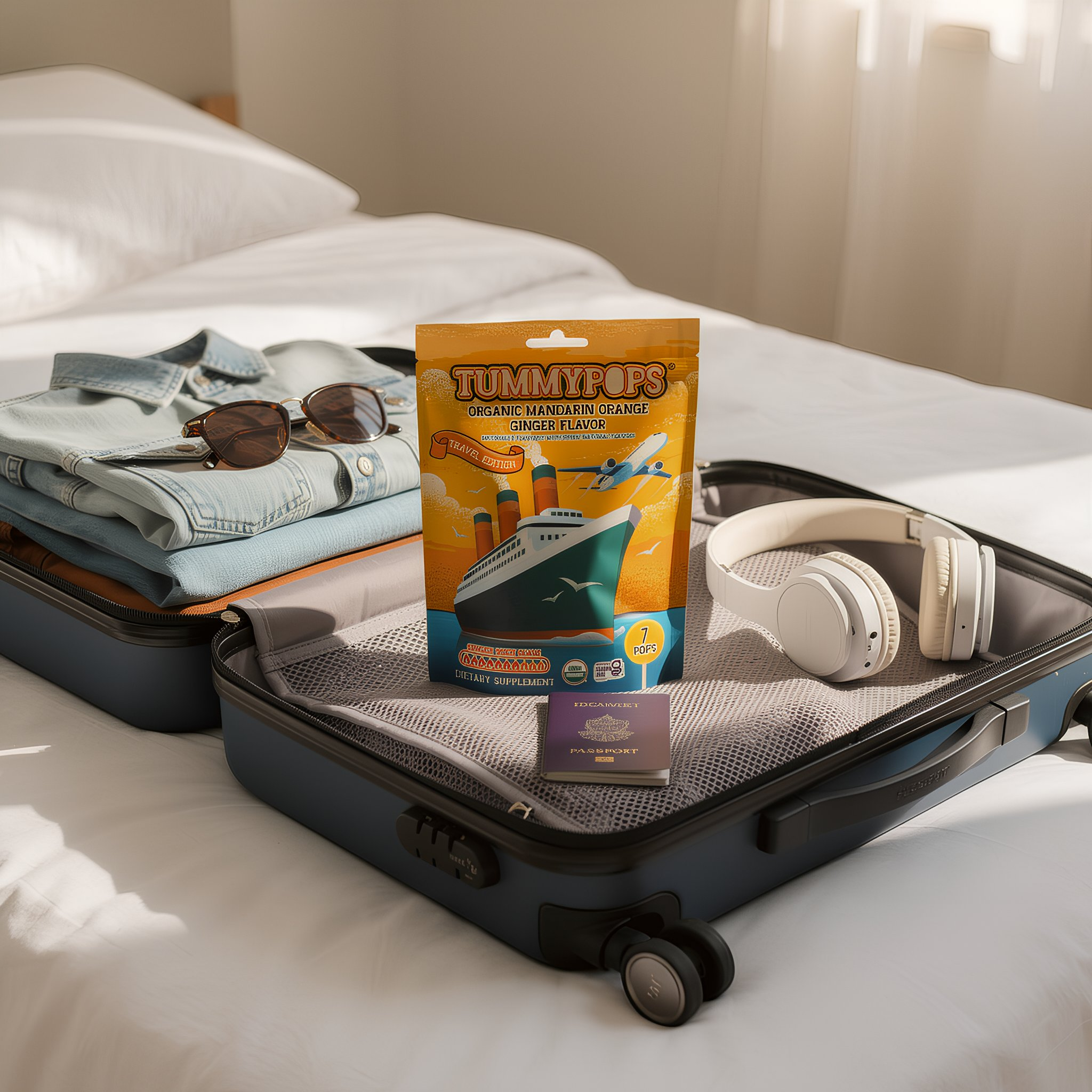 Travel Edition Mandarin Orange Ginger Tummypops | Organic Lollipops 7ct Bag