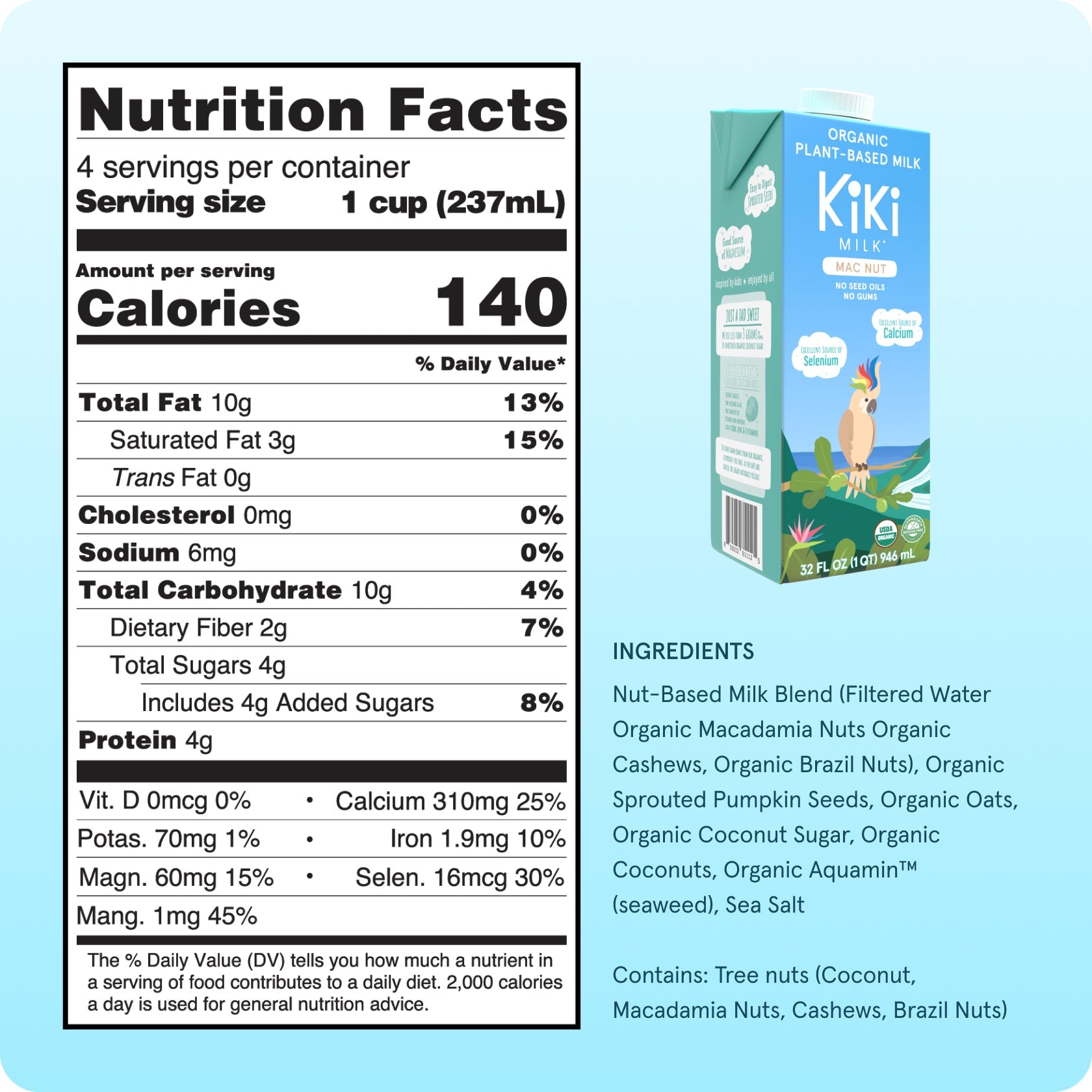 Mac Nut Kiki Milk • 32 fl oz • Pack of 6 by Kiki Milk