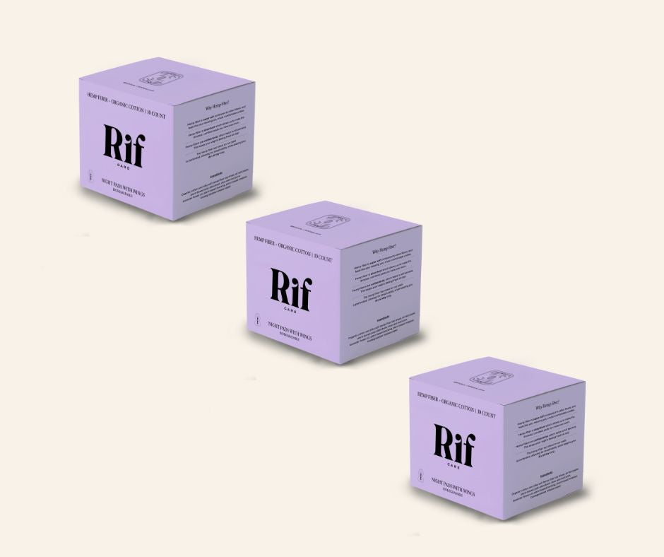 Organic Long Pads with wings - Night 3 pack Bundle by Rif care