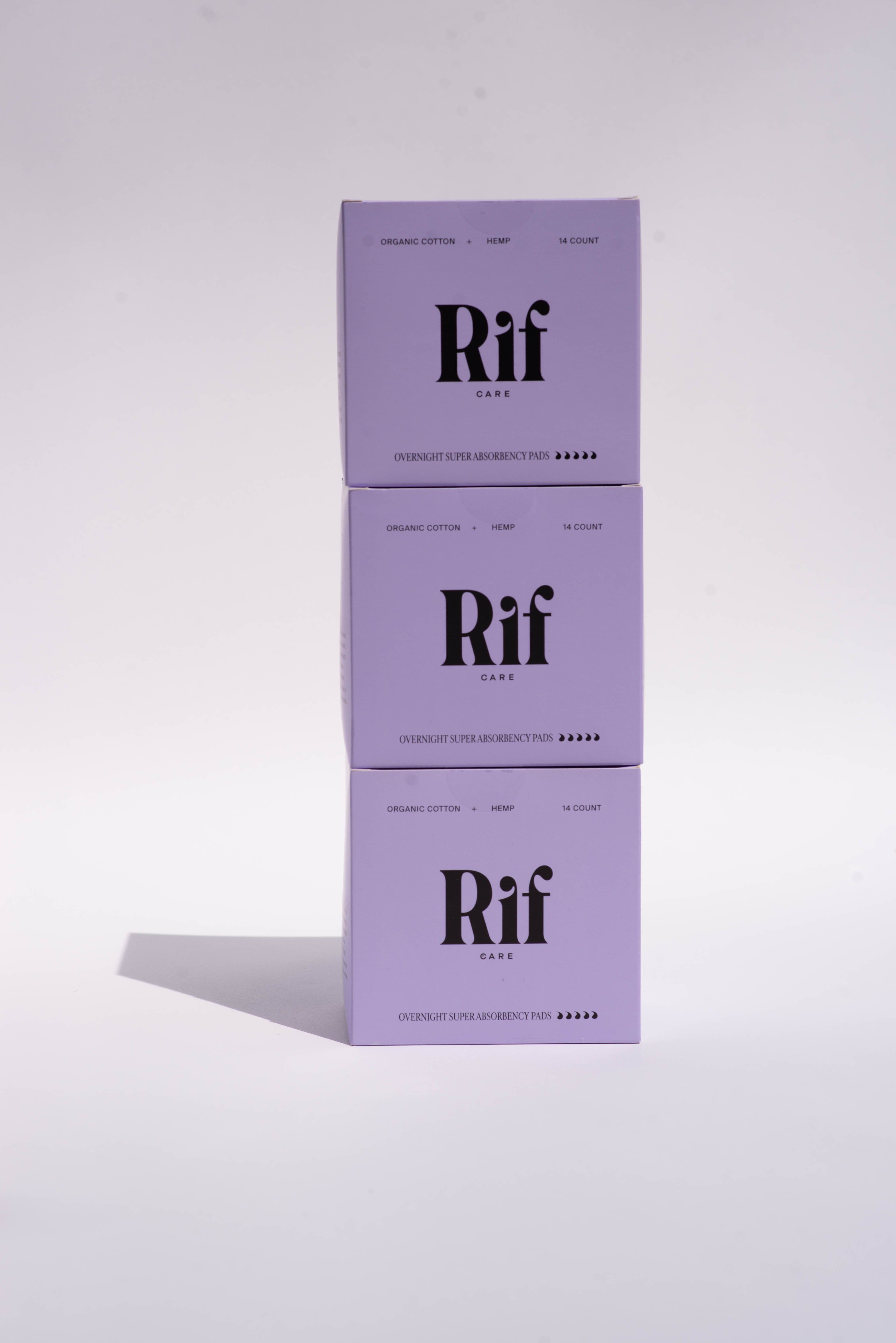 Organic Long Pads with wings - Night 3 pack Bundle by Rif care